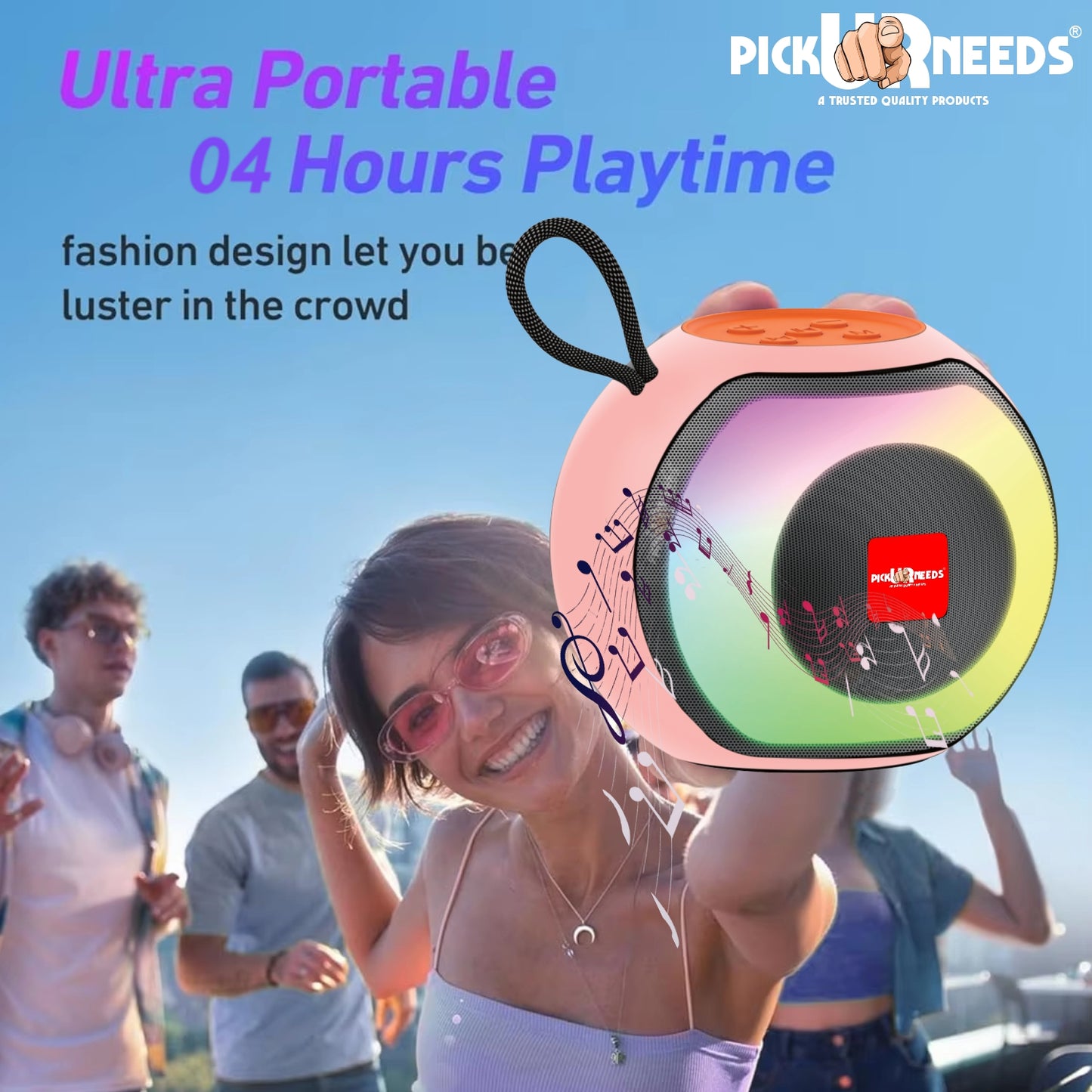 Pick Ur Needs Compact Rechargeable Boom Bass Wireless Speakers - RGB LED Light, 4Hrs, 1200mAh 5 W Bluetooth Speaker (Black, 5.0 Channel)