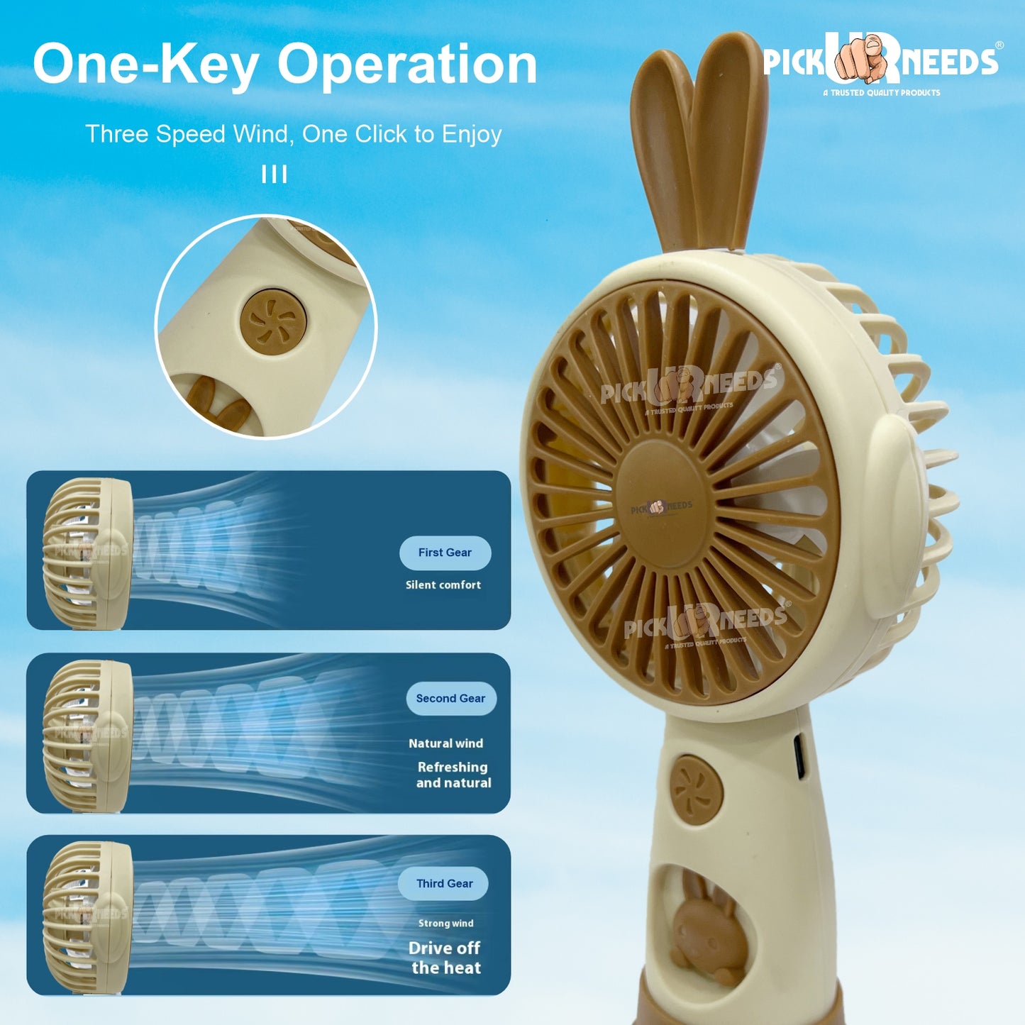 Pick Ur Needs Camping Adventure Mini Hand Fan USB Charging Support Mini Toy Fan /Mini Hand Fan Mini Fan Portable Design Rechargeable Battery Fan For Outdoor Rechargeable Fan (Brown)