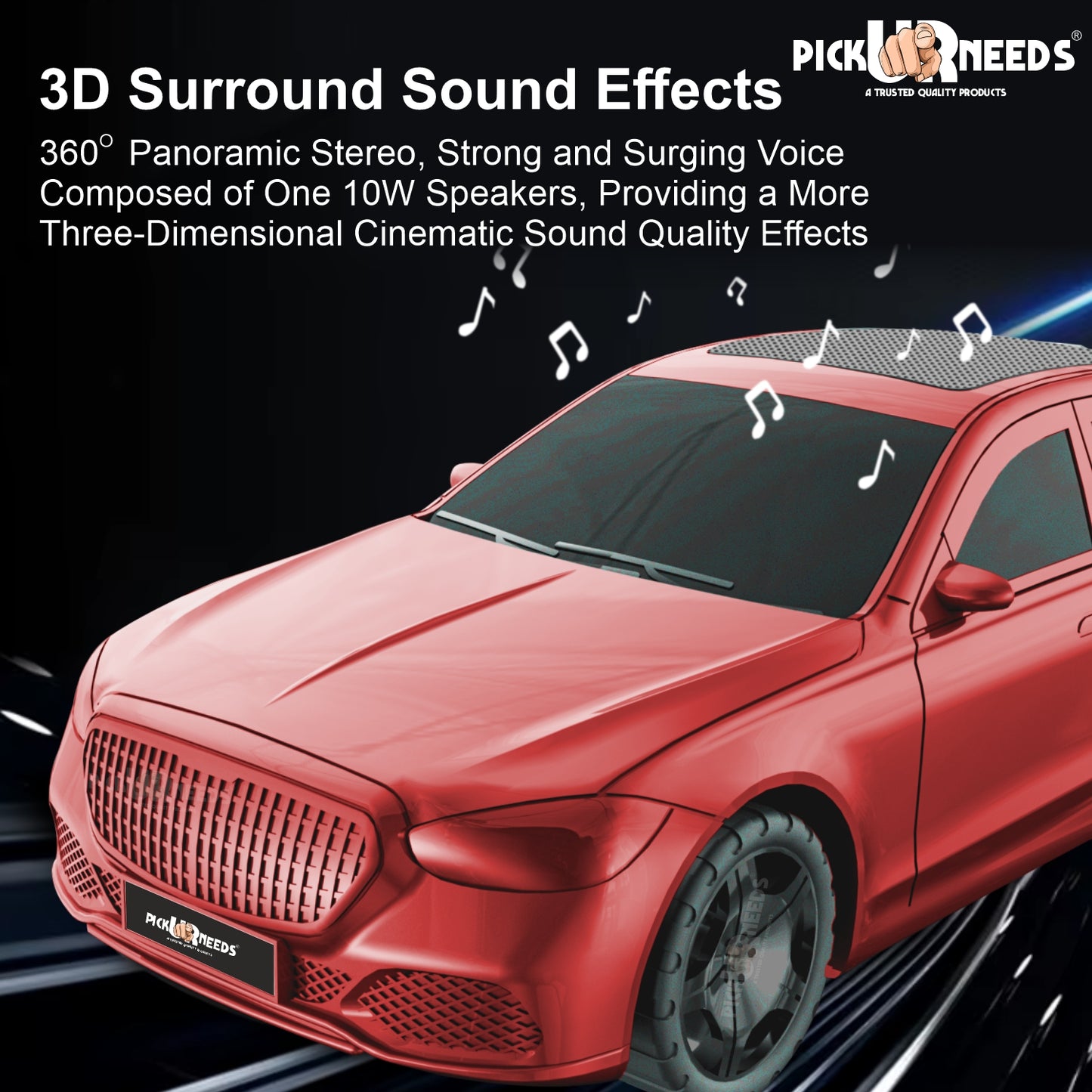 Pick Ur Needs Compact Rechargeable Wireless Thunder Sound 5W Car Speaker–Superior Bass, FM/USB 5 W Bluetooth Speaker (Red, 5.0 Channel)
