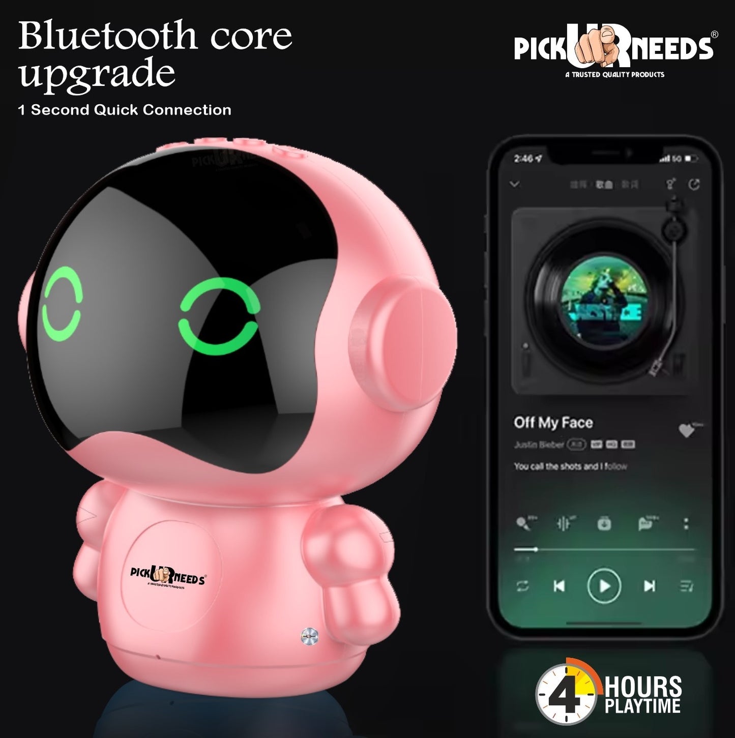Pick Ur Needs Rechargeable Wireless Mini DJ Bluetooth Speaker HiFi Bass, LED Lights, 800mAh Battery, USB/TF Card/TWS Playback