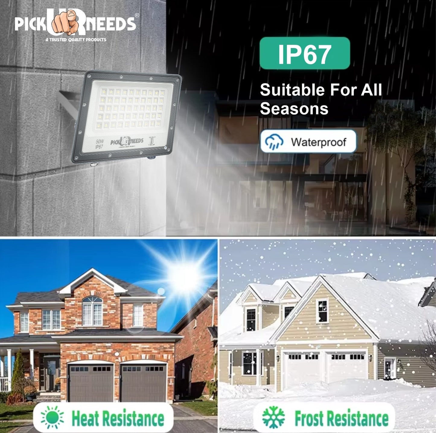 Pick Ur Needs 50W Lens Flood Light With Extension Bracket 60 Bright SMD Light IP67 Waterproof 0 hrs Flood Lamp Emergency Light (White) Pack of 3