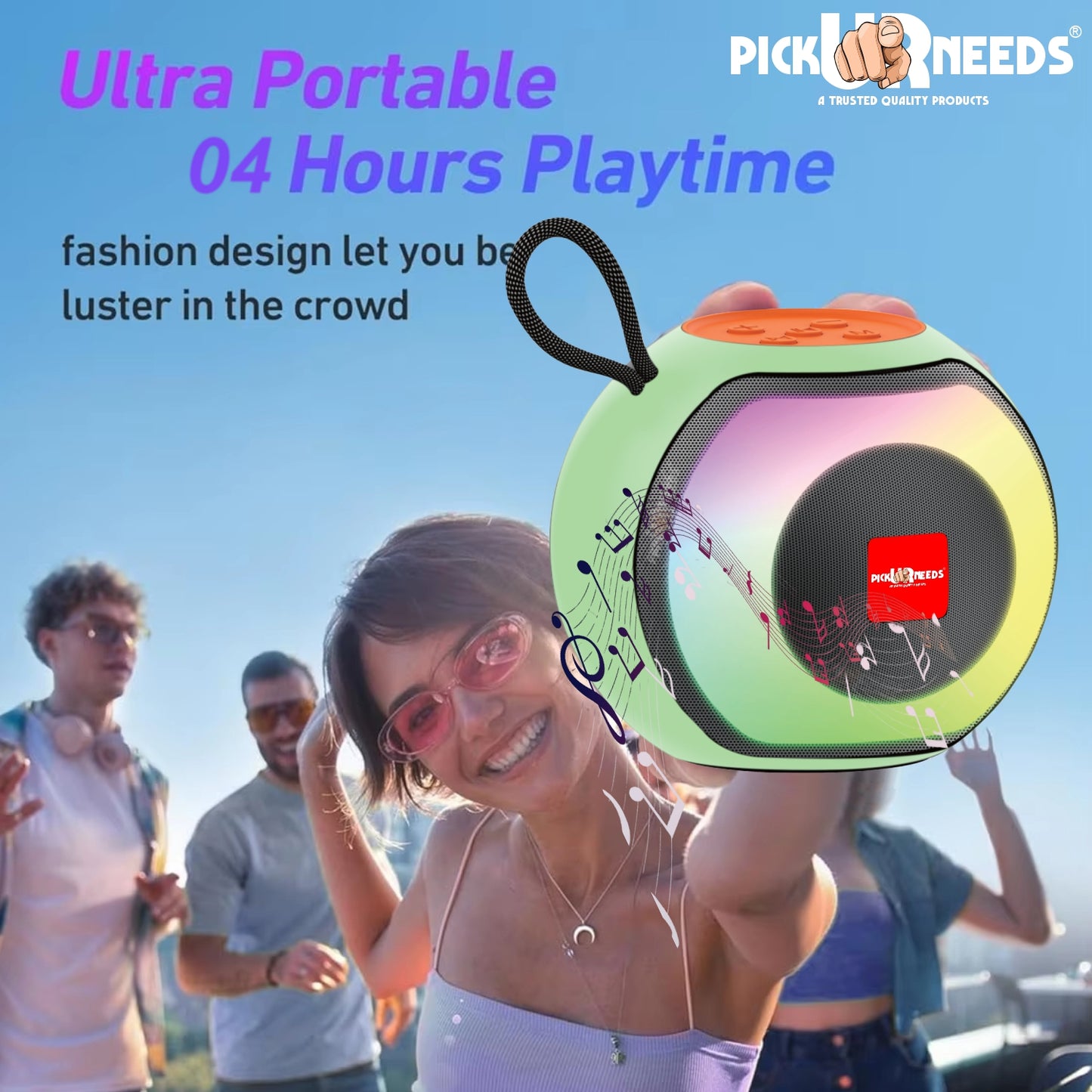 Pick Ur Needs Compact Rechargeable Boom Bass Wireless Speakers - RGB LED Light, 4Hrs, 1200mAh 5 W Bluetooth Speaker (Black, 5.0 Channel)