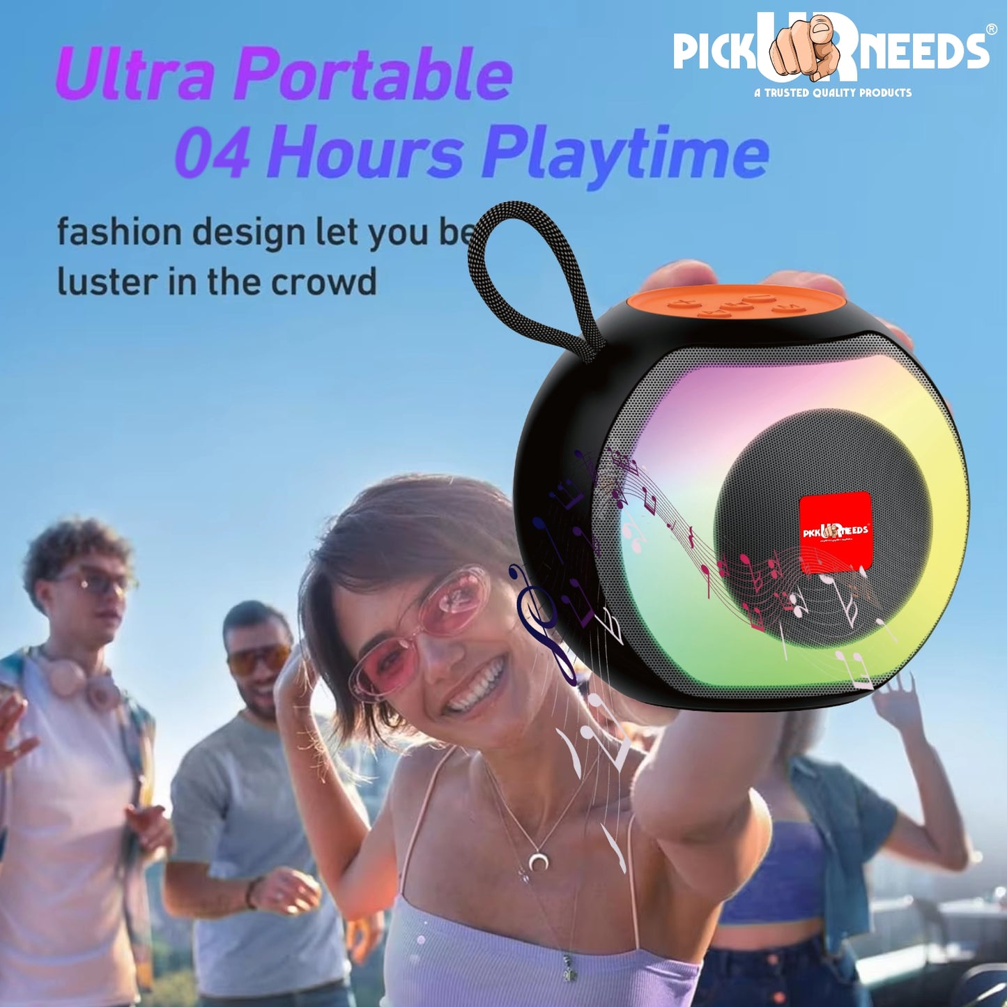 Pick Ur Needs Compact Rechargeable Boom Bass Wireless Speakers - RGB LED Light, 4Hrs, 1200mAh 5 W Bluetooth Speaker (Black, 5.0 Channel)