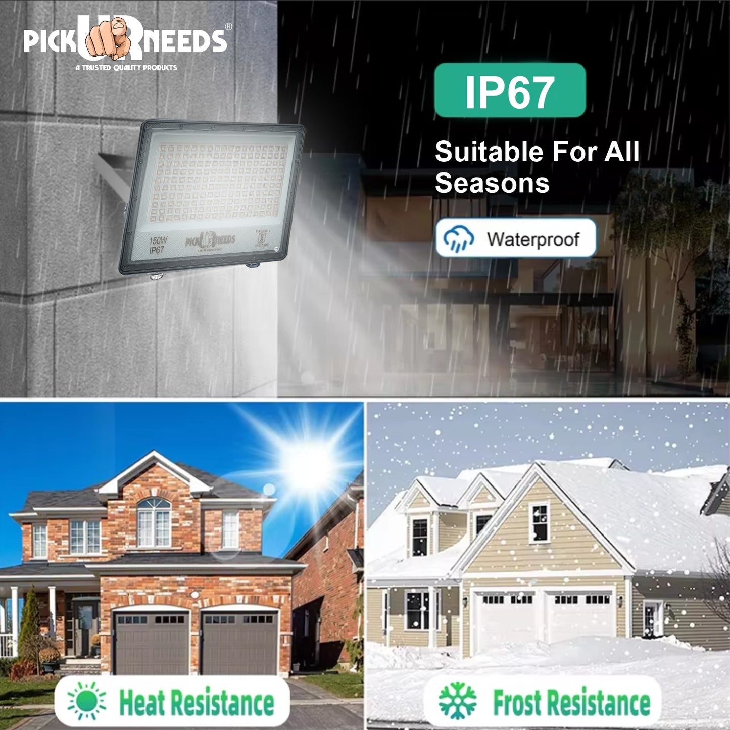 Pick Ur Needs 150W Lens Flood Light With Extension Bracket 180 Bright SMD LED IP67 Waterproof 0 hrs Flood Lamp Emergency Light (White) Pack of 2