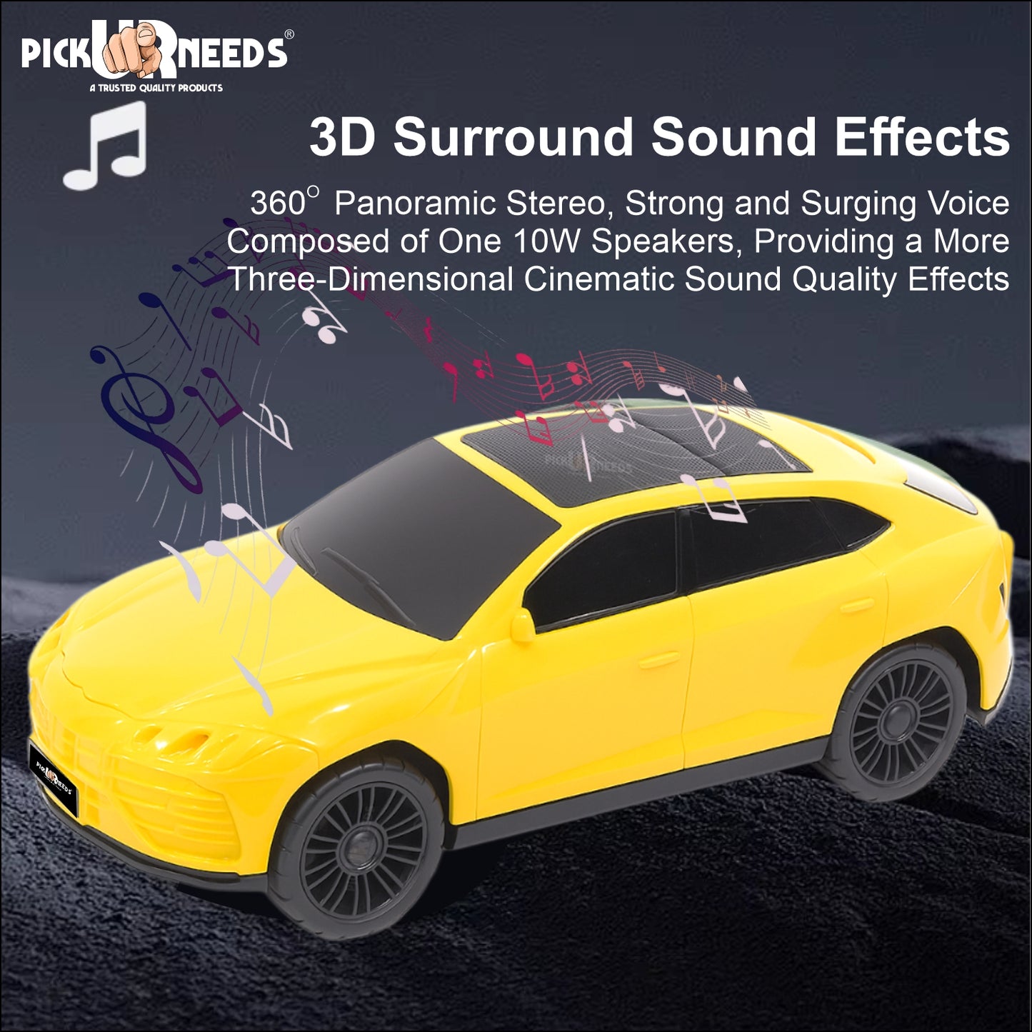 Pick Ur Needs Car-Shaped Speaker – RGB LED Light, USB/FM/SD Card, Type-C,Portable Stereo Sound 5 W Bluetooth Speaker (Black, 5.0 Channel)