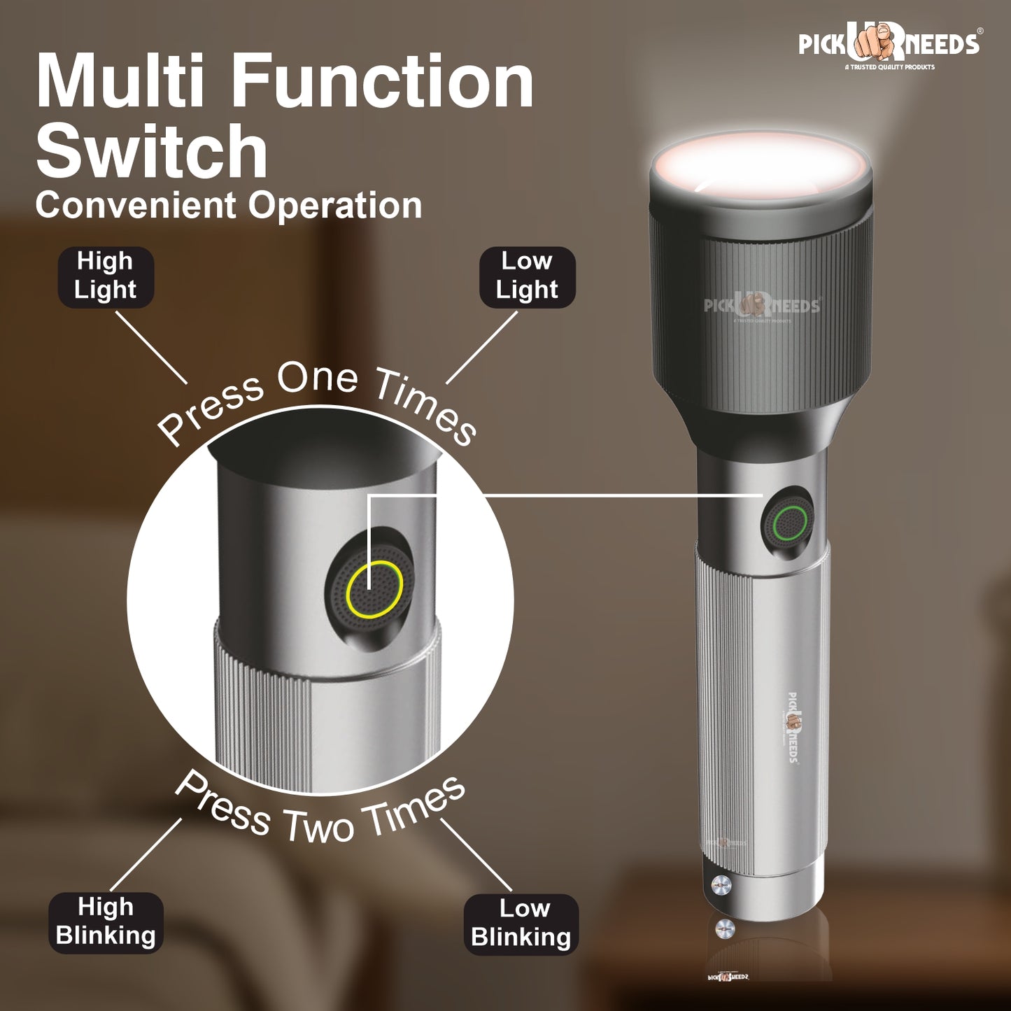 Pick Ur Needs Chargeable Aluminium Body Torch Adjustable Focus LED 100W Laser 2000mAh Battery 5 hrs Torch Emergency Light