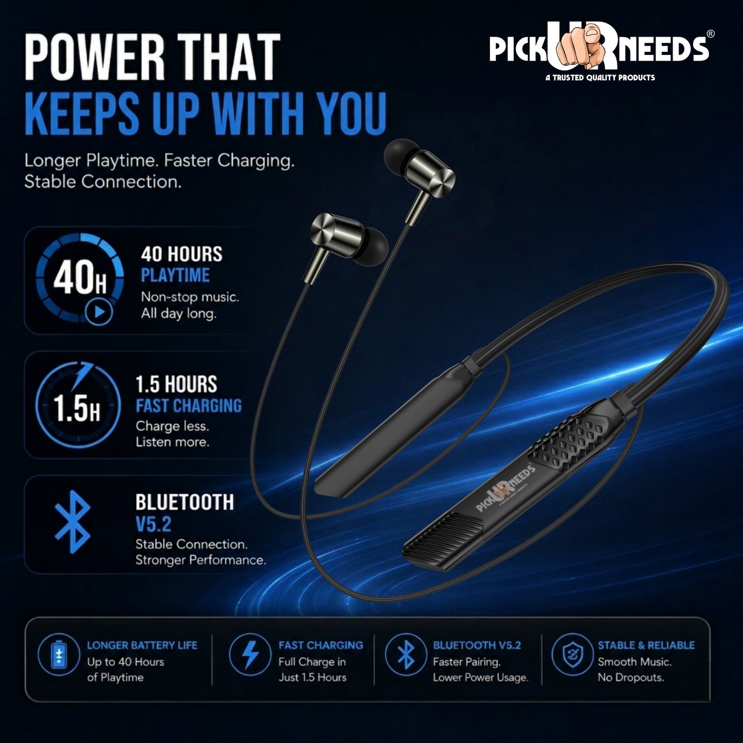 Stylish Wireless Bluetooth Neckband Earphones with Crystal Clear Sound