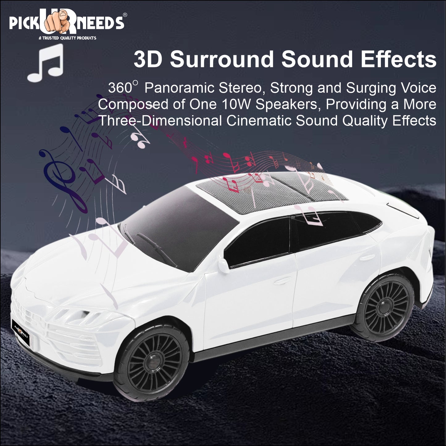 Pick Ur Needs Car-Shaped Speaker – RGB LED Light, USB/FM/SD Card, Type-C,Portable Stereo Sound 5 W Bluetooth Speaker (Black, 5.0 Channel)