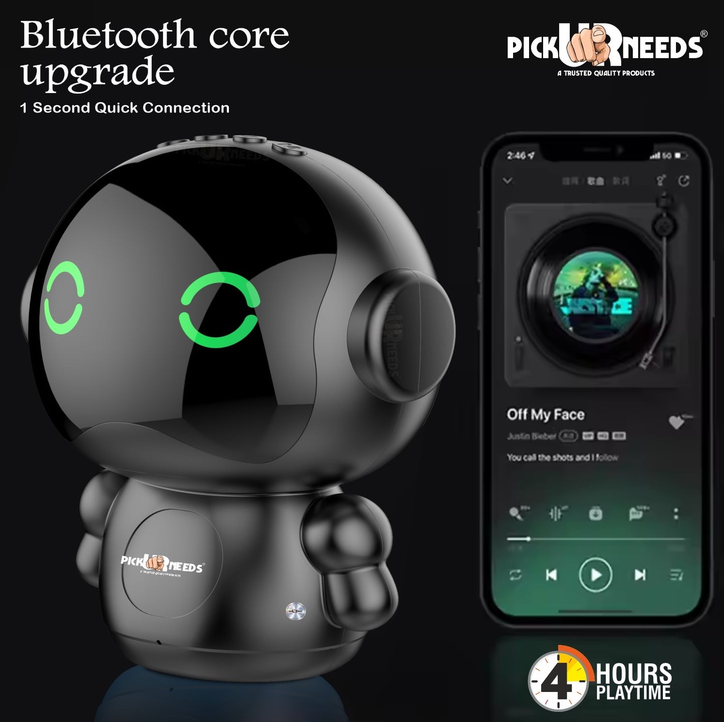 Pick Ur Needs Rechargeable Wireless Mini DJ Bluetooth Speaker HiFi Bass, LED Lights, 800mAh Battery, USB/TF Card/TWS Playback