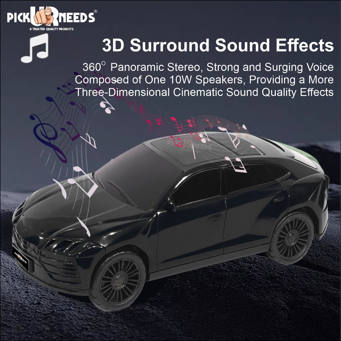 Pick Ur Needs Car-Shaped Speaker – RGB LED Light, USB/FM/SD Card, Type-C,Portable Stereo Sound 5 W Bluetooth Speaker (Black, 5.0 Channel)