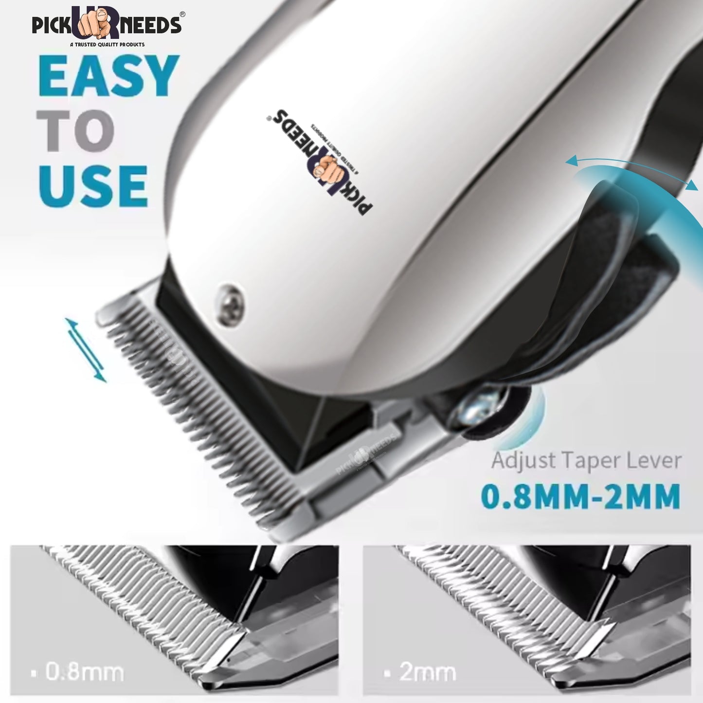 Pick Ur Needs Professional Barber Hair Cutting Machine / Hair Clipper For Men All Attachment Trimmer 0 min Runtime 10 Length Settings (Silver)