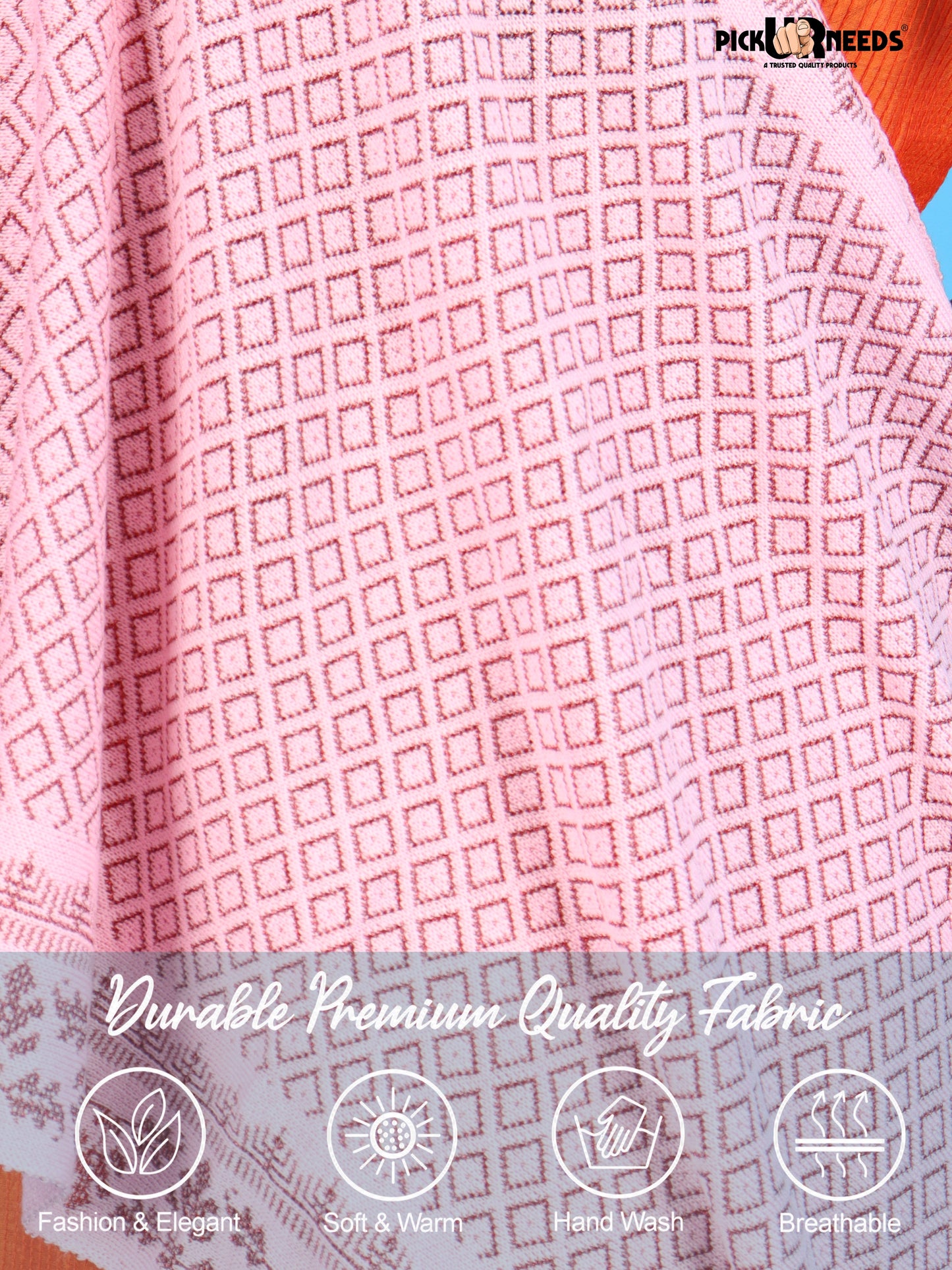 Pick Ur Needs Ladies Printed Winter Shawl with Elegant Pattern Soft Knitted Stole with Designer Border & Tassel Finish Comfortable Shoulder Wrap for