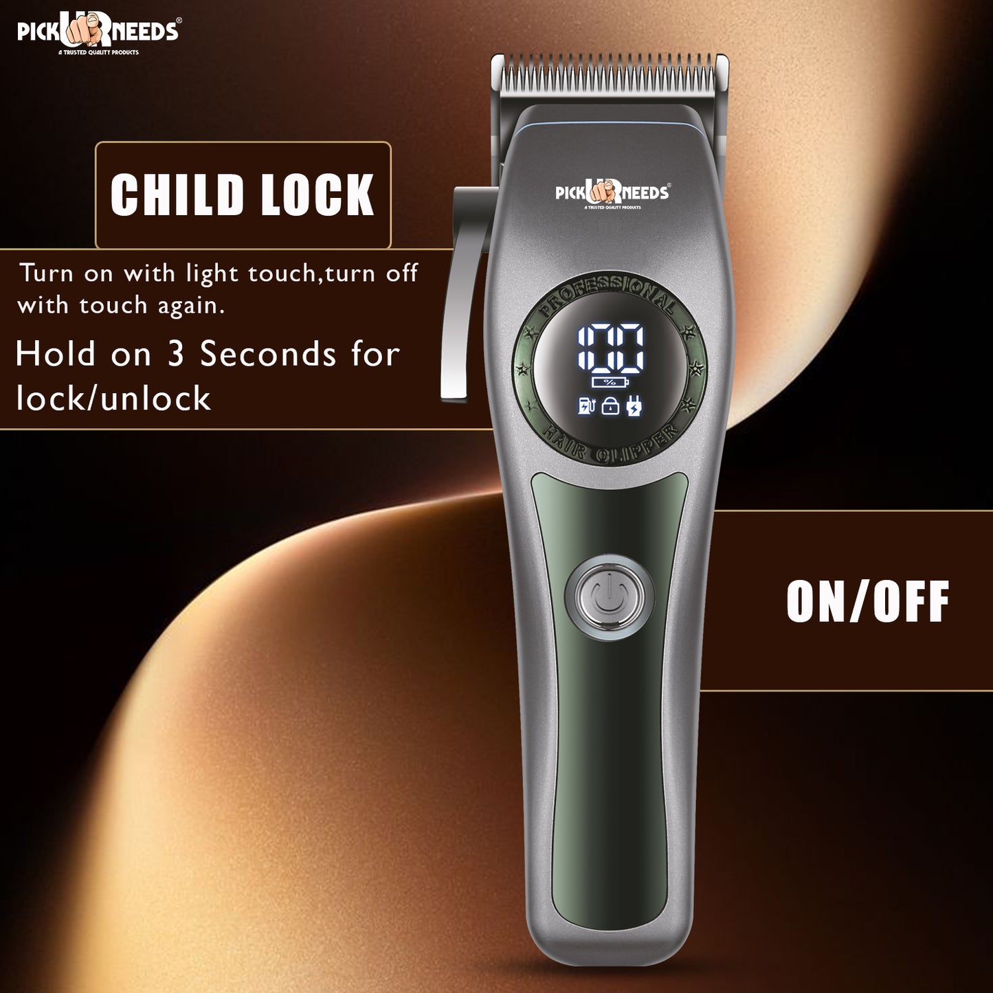 Pick Ur Needs Professional Hair Trimmer / Clipper / Shaver With 4 Adjustment Blades Child Lock Trimmer 180 min Runtime 4 Length Settings (Grey)
