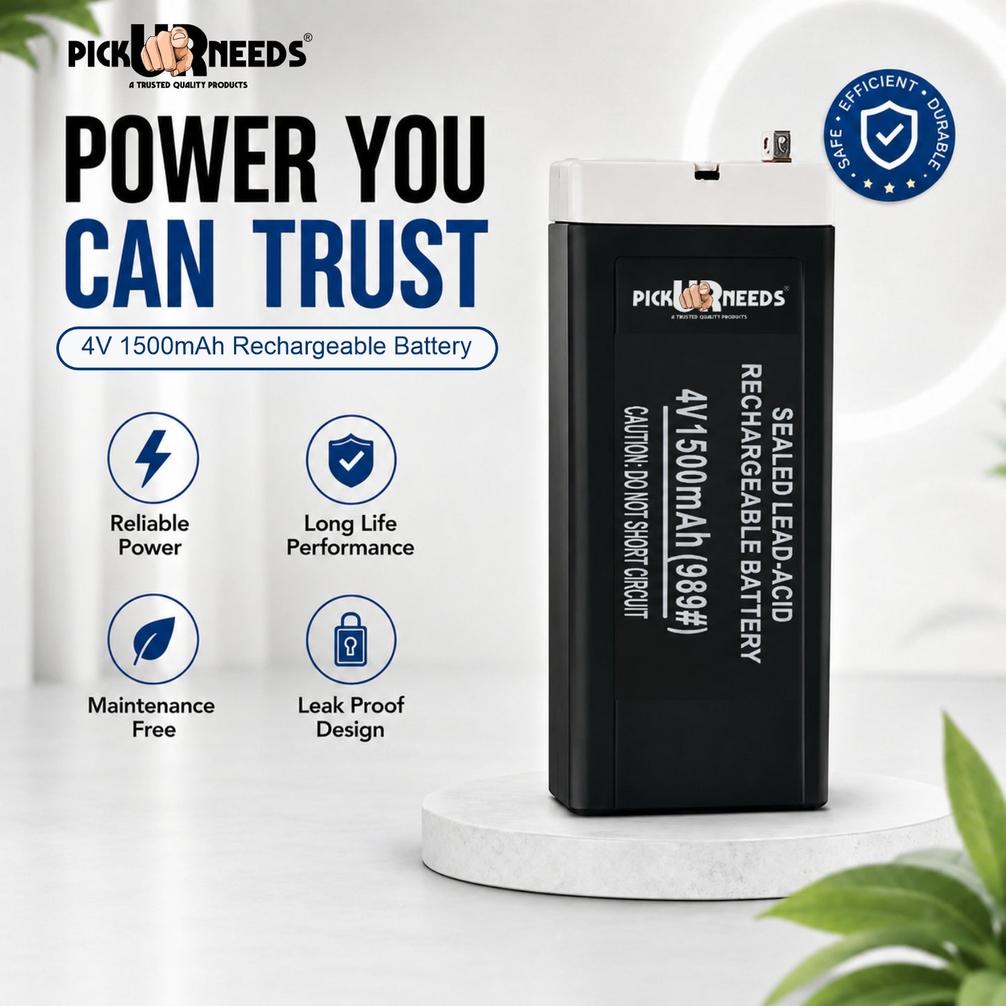 Pick Ur Needs 4V 1500mAh Rechargeable Lead Acid Battery for Emergency & Security Use 4 hrs Lantern Emergency Light (Black)
