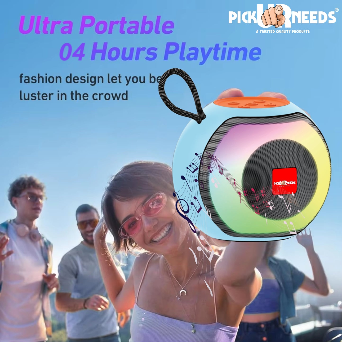 Pick Ur Needs Compact Rechargeable Boom Bass Wireless Speakers - RGB LED Light, 4Hrs, 1200mAh 5 W Bluetooth Speaker (Black, 5.0 Channel)