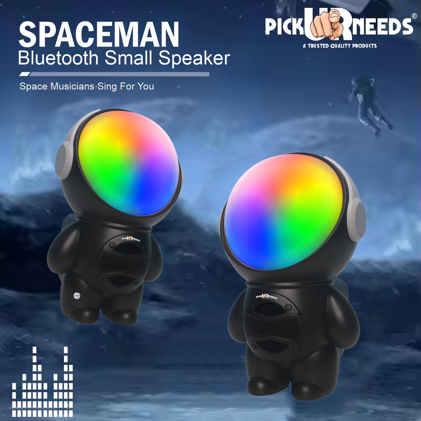 Pick Ur Needs Astronaut Portable Wireless Mini DJ Bluetooth Speaker with Dynamic Thunder Sound, 6.8W HiFi Bass, LED Lights, 1200mAh Battery, USB/TF Card Playback