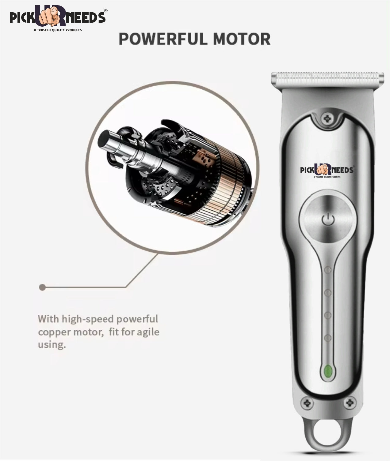 Pick Ur Needs Rechargeable Hair Grooming / Men Beard Shaver With 1200mAh Lithium Battery Trimmer 180 min Runtime 3 Length Settings (Steel)
