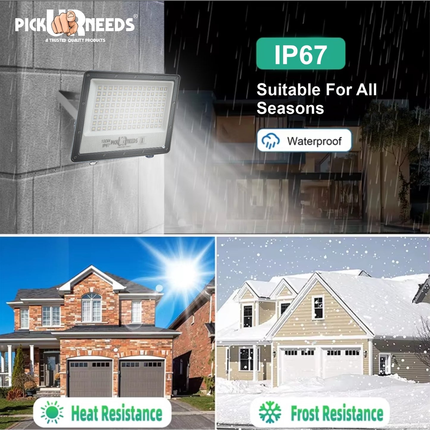Pick Ur Needs 100W Lens Flood Light With Extension Bracket 120 Bright SMD LED IP67 Waterproof 0 hrs Flood Lamp Emergency Light (White) pack of 3