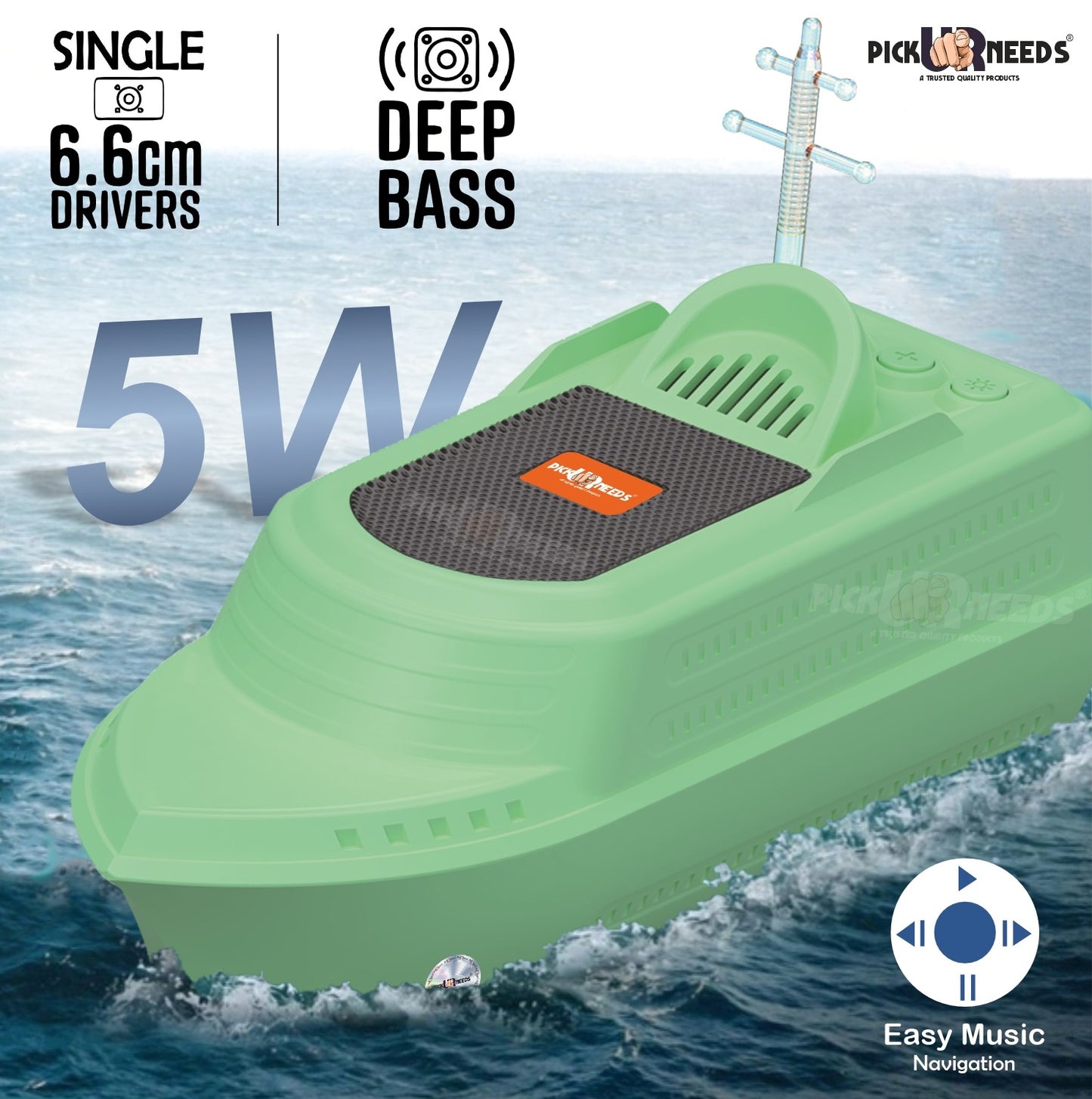 Pick Ur Needs 10W Portable Wireless Speaker 6H Playtime, 1200mAh Battery, USB Port, Parties 10 W Bluetooth Speaker (Green, 5.0 Channel)