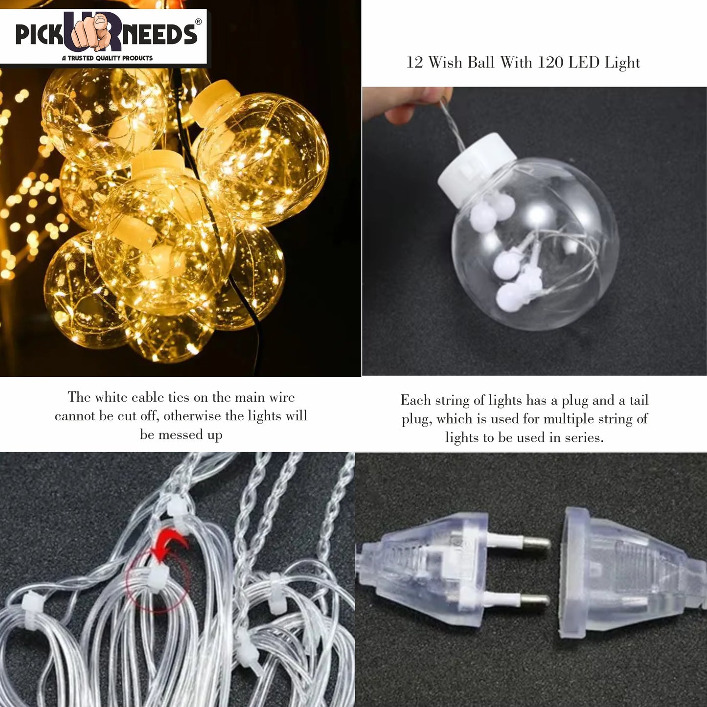 Pick Ur Needs Festival Decoration Ceiling Lamp 3 Metre 12 Wish Ball 120 LED Curtain String Light 8 Mode (Warm White)