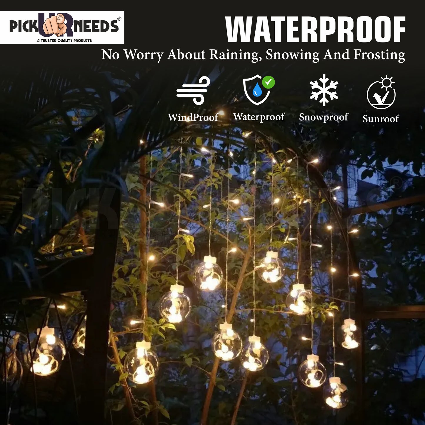 Pick Ur Needs Festival Decoration Ceiling Lamp 3 Metre 12 Wish Ball 120 LED Curtain String Light 8 Mode (Warm White)