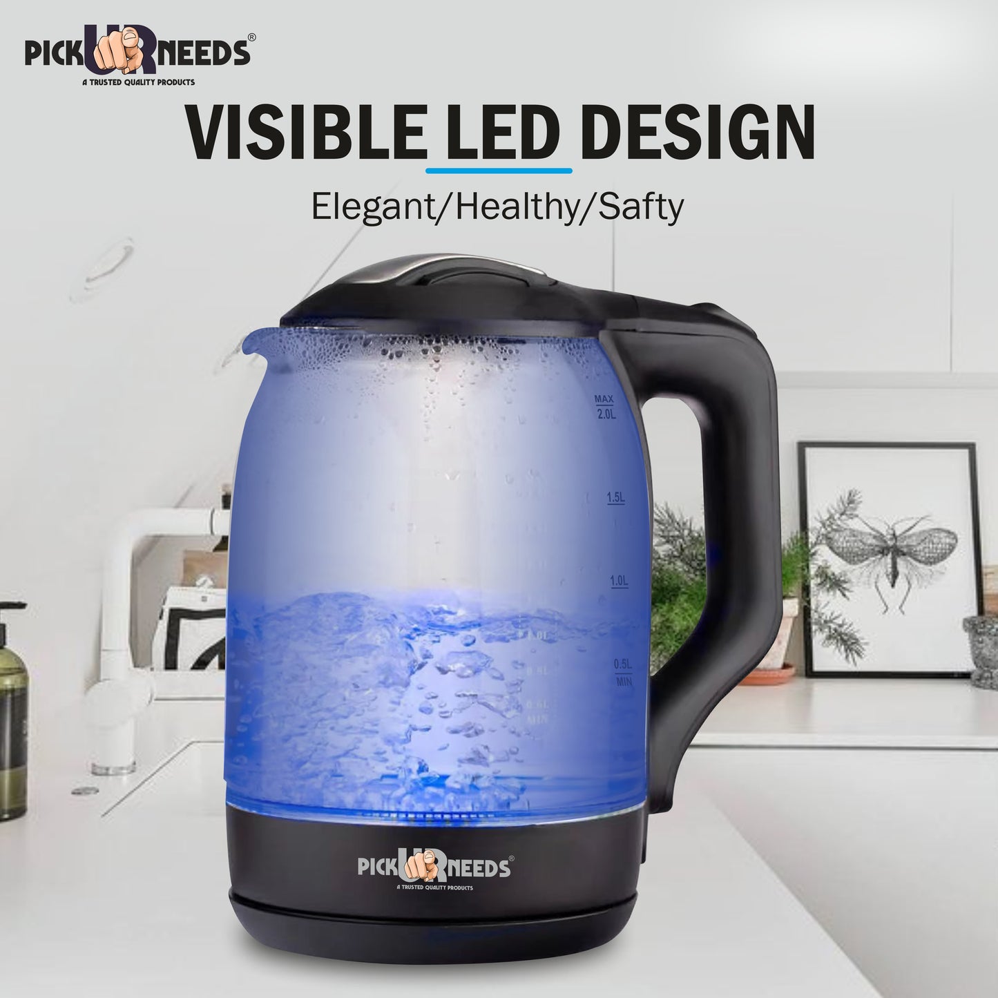 Pick Ur Needs Electric Glass Tea Coffee Kettle Jug 1.8L With LED Backlight 1500W Electric Kettle (1.8 L, Transparent)