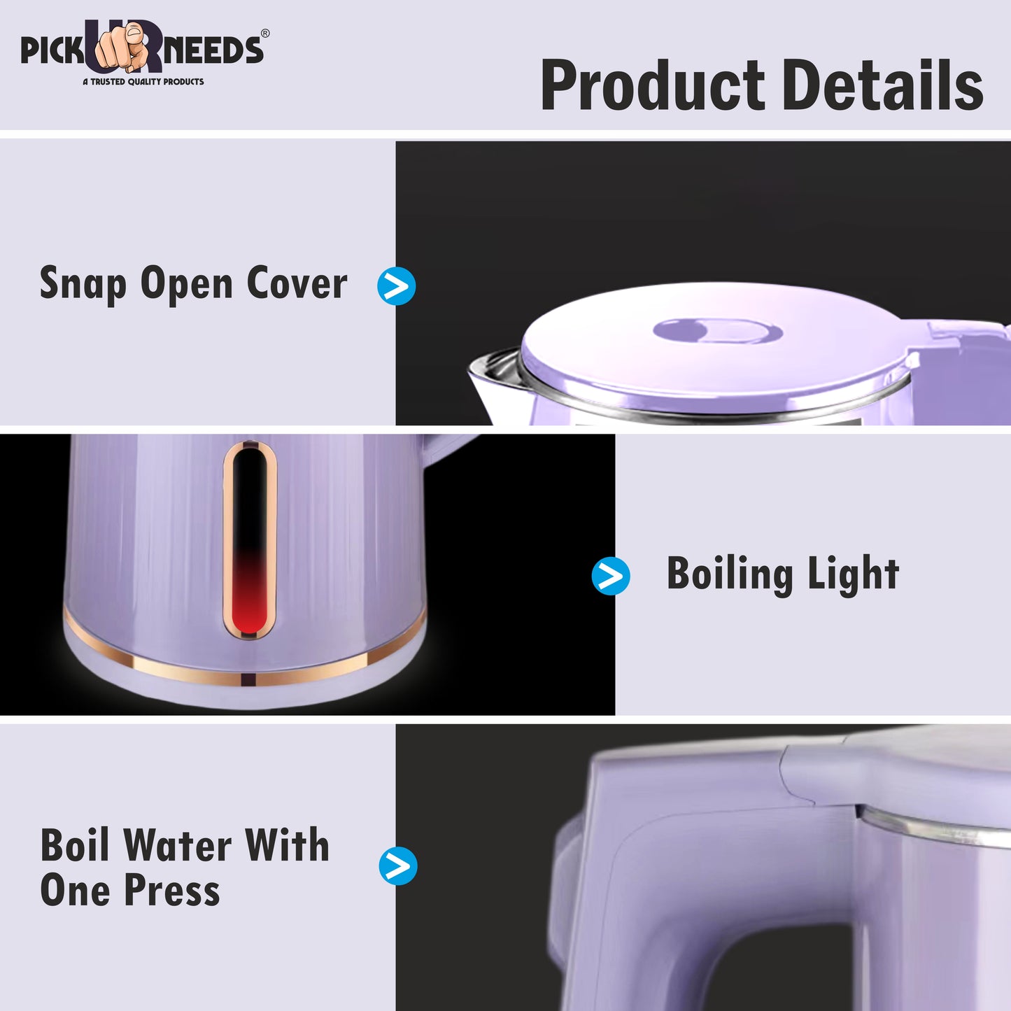 Pick Ur Needs Electric Tea Coffee Kettle Jug 1.6 Litres LED Backlight 1500W With Auto Cut Off Electric Kettle ( 1.6 L,Purple )