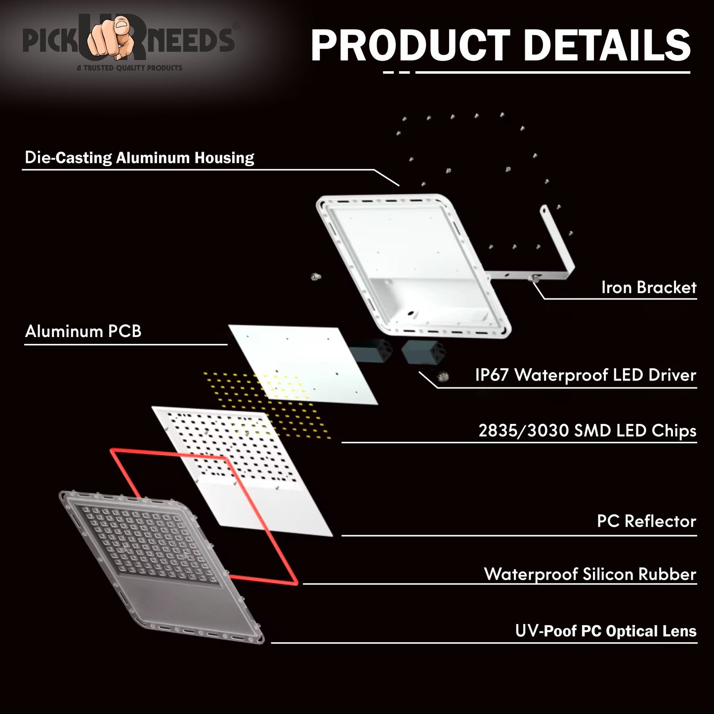 Pick Ur Needs Bright LED 70W Lens Flood Emergency Lamp Light Outdoor With Extension Bracket Flood Light Outdoor Lamp