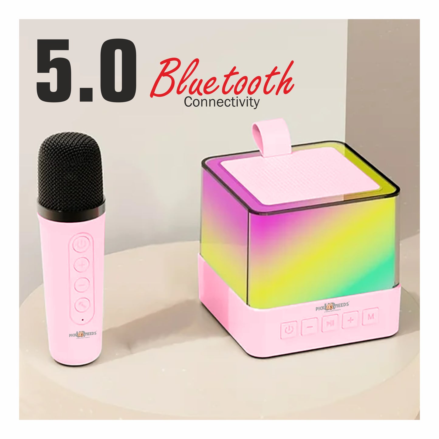 Pick Ur Needs Rechargeable Karaoke Mike 4 Type Voice RGB Light For Singing Bluetooth Speaker Microphone (Blue)