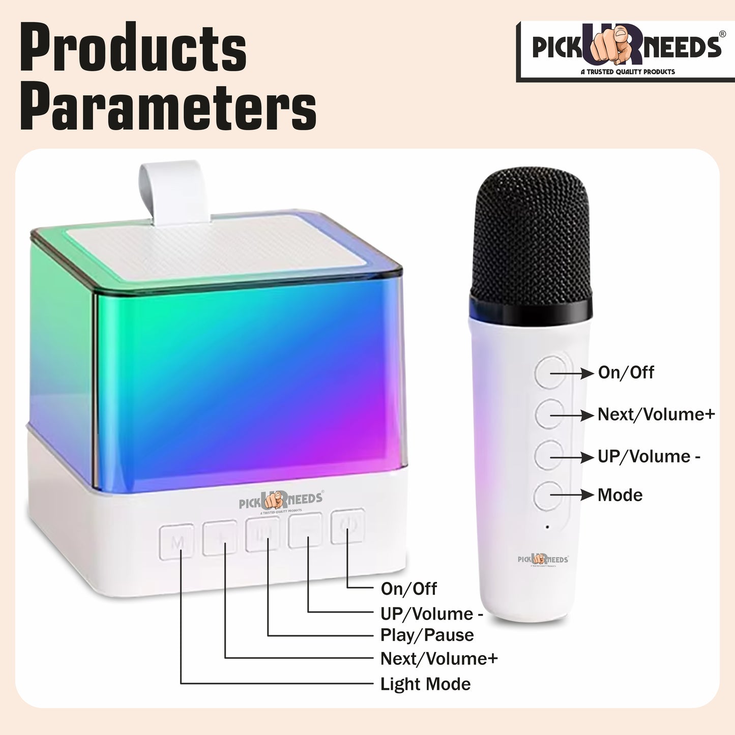 Pick Ur Needs Rechargeable Karaoke Mike 4 Type Voice RGB Light For Singing Bluetooth Speaker Microphone (Blue)