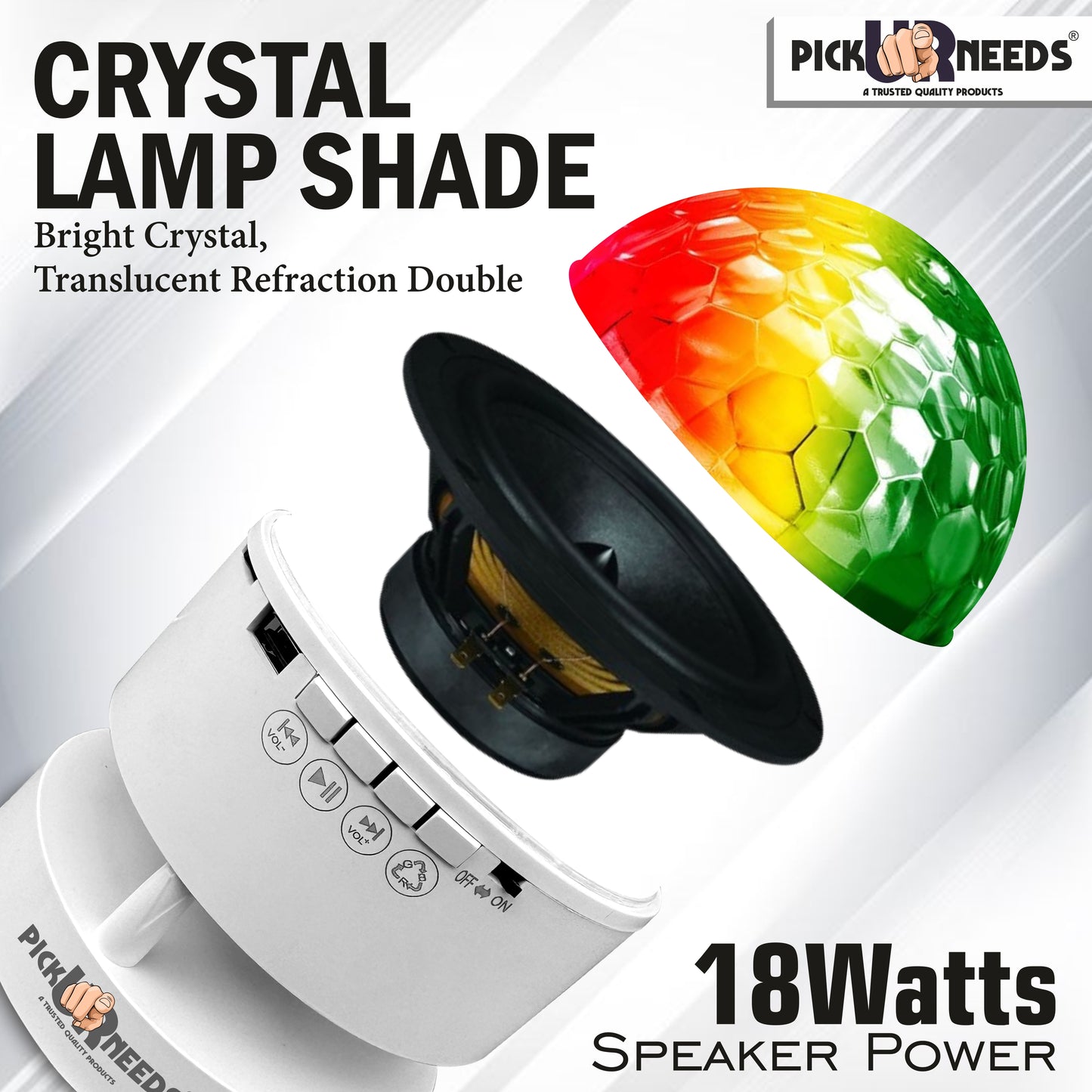 Pick Ur Needs LED Crystal Disco Night Lamp Bluetooth Music Player Speaker 7 RGB 14 Light Mode 18 W Bluetooth Party Speaker (White, 5.0 Channel)