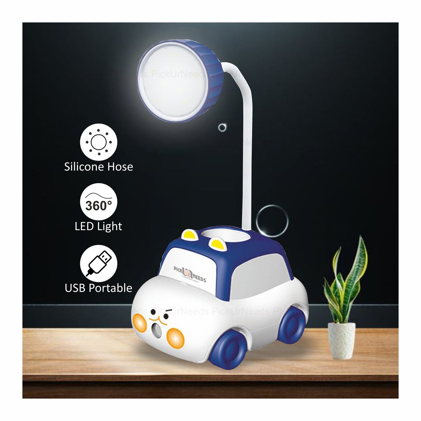 Pick Ur Needs Rechargeable 360° Foldable Toy Car Design Table Lamp With Sharpner Kids Study 3 hrs Lantern Emergency Light (Red)