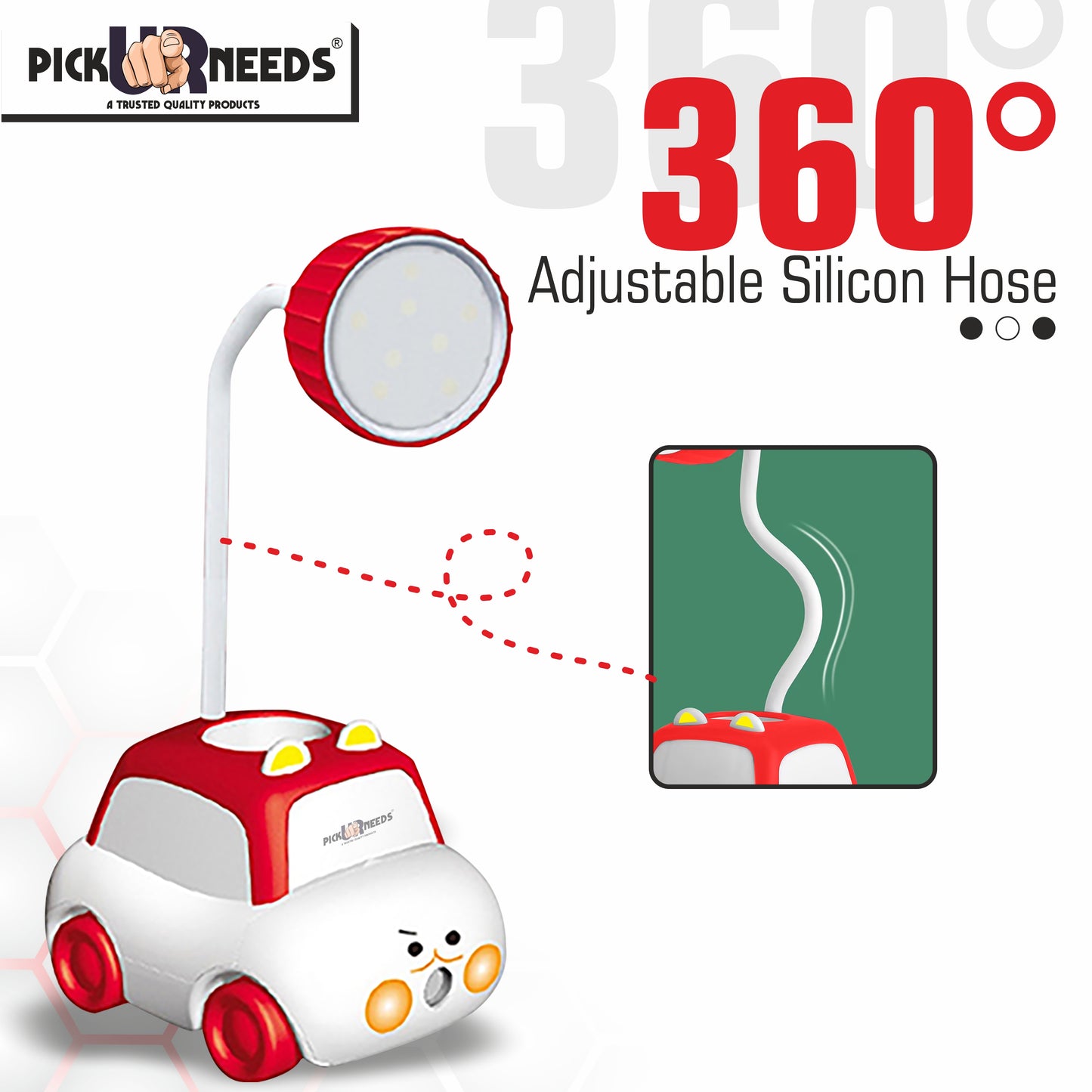 Pick Ur Needs Rechargeable 360° Foldable Toy Car Design Table Lamp With Sharpner Kids Study 3 hrs Lantern Emergency Light (Red)