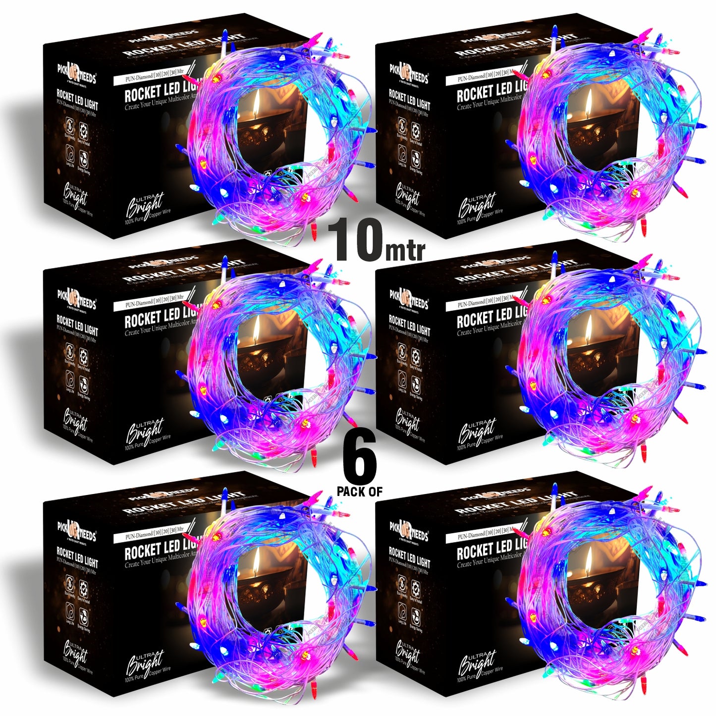 Pick Ur Needs 24 LEDs 10 m Multicolor Color Changing String Rice Lights (Pack of 6)