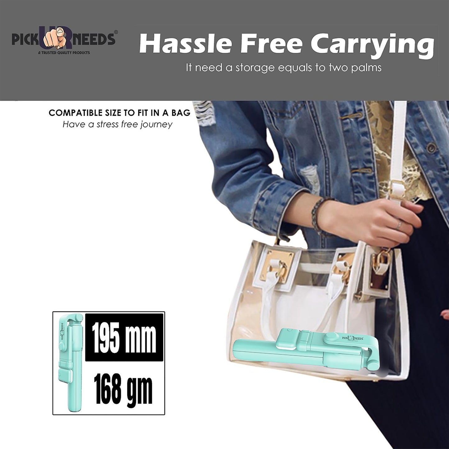 Pick Ur Needs Best Quality Flash Light Tripod with Amazing Detachable Remote Bluetooth Selfie Stick  (Blue, Remote Included)