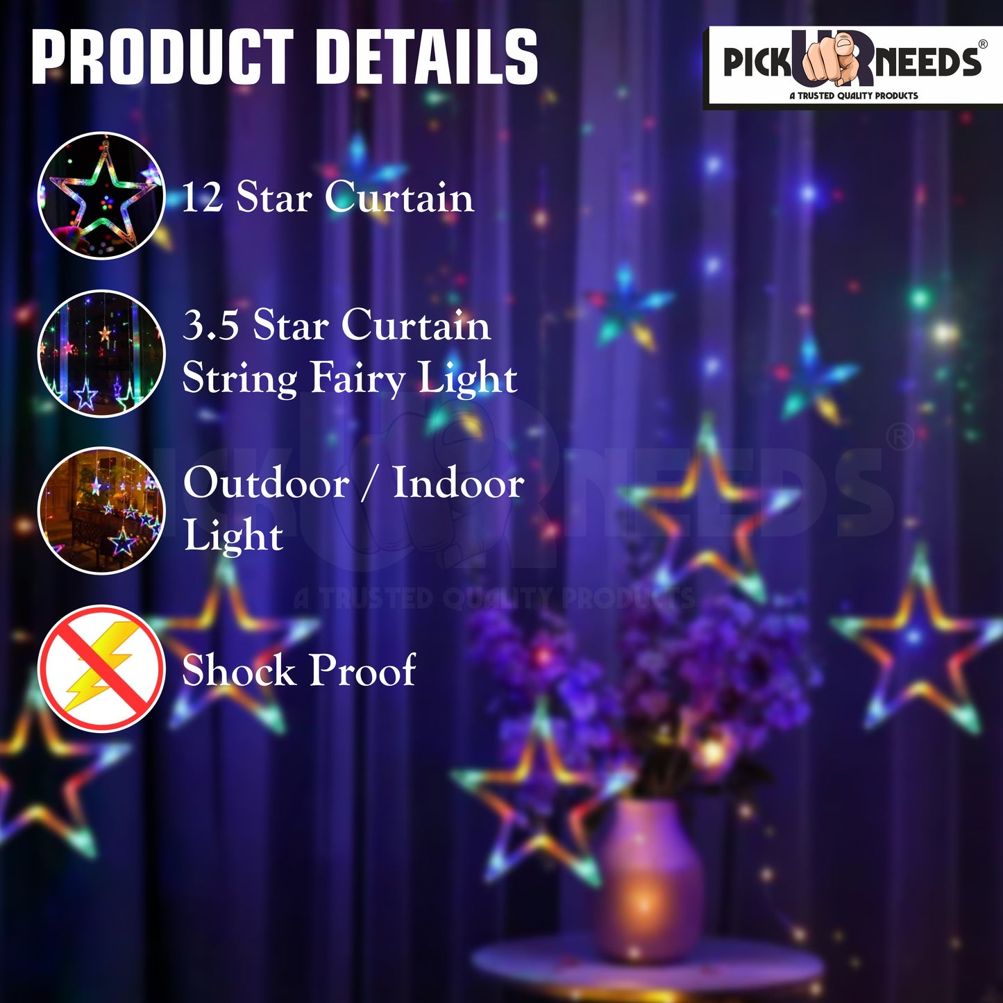 Pick Ur Needs Festival Decoration / Functional Light With 138 RGB LED 6 Big / 6 Small Star LED Ceiling Light Lamp (Multicolor)