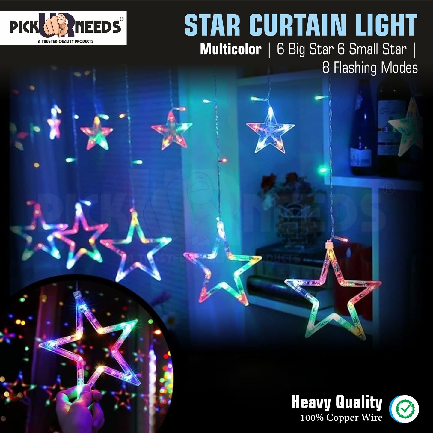 Pick Ur Needs Festival Decoration / Functional Light With 138 RGB LED 6 Big / 6 Small Star LED Ceiling Light Lamp (Multicolor)