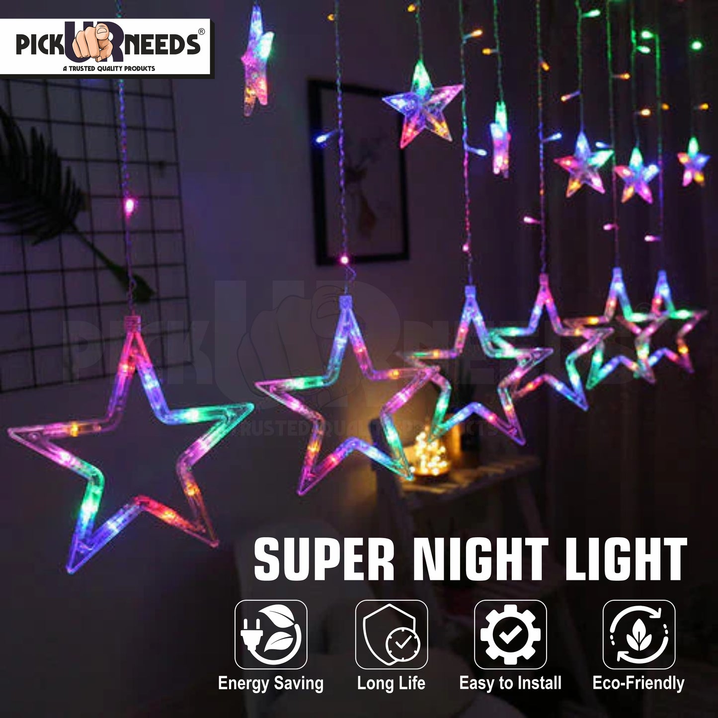 Pick Ur Needs Festival Decoration / Functional Light With 138 RGB LED 6 Big / 6 Small Star LED Ceiling Light Lamp (Multicolor)