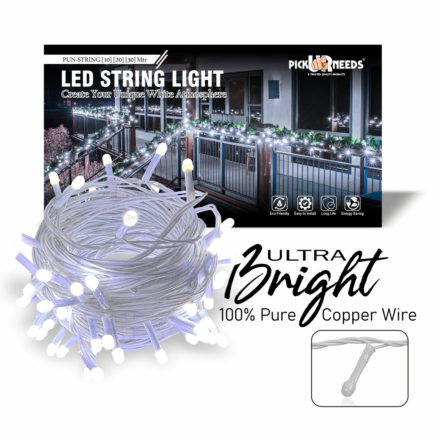Pick Ur Needs 60 LEDs 20 m Blue Steady String Rice Lights
