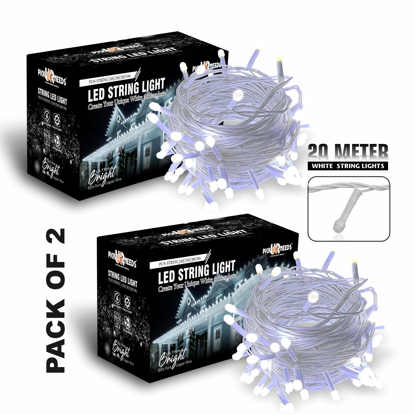 Pick Ur Needs 60 LEDs 20 m Beige Steady String Rice Lights (Pack of 2)