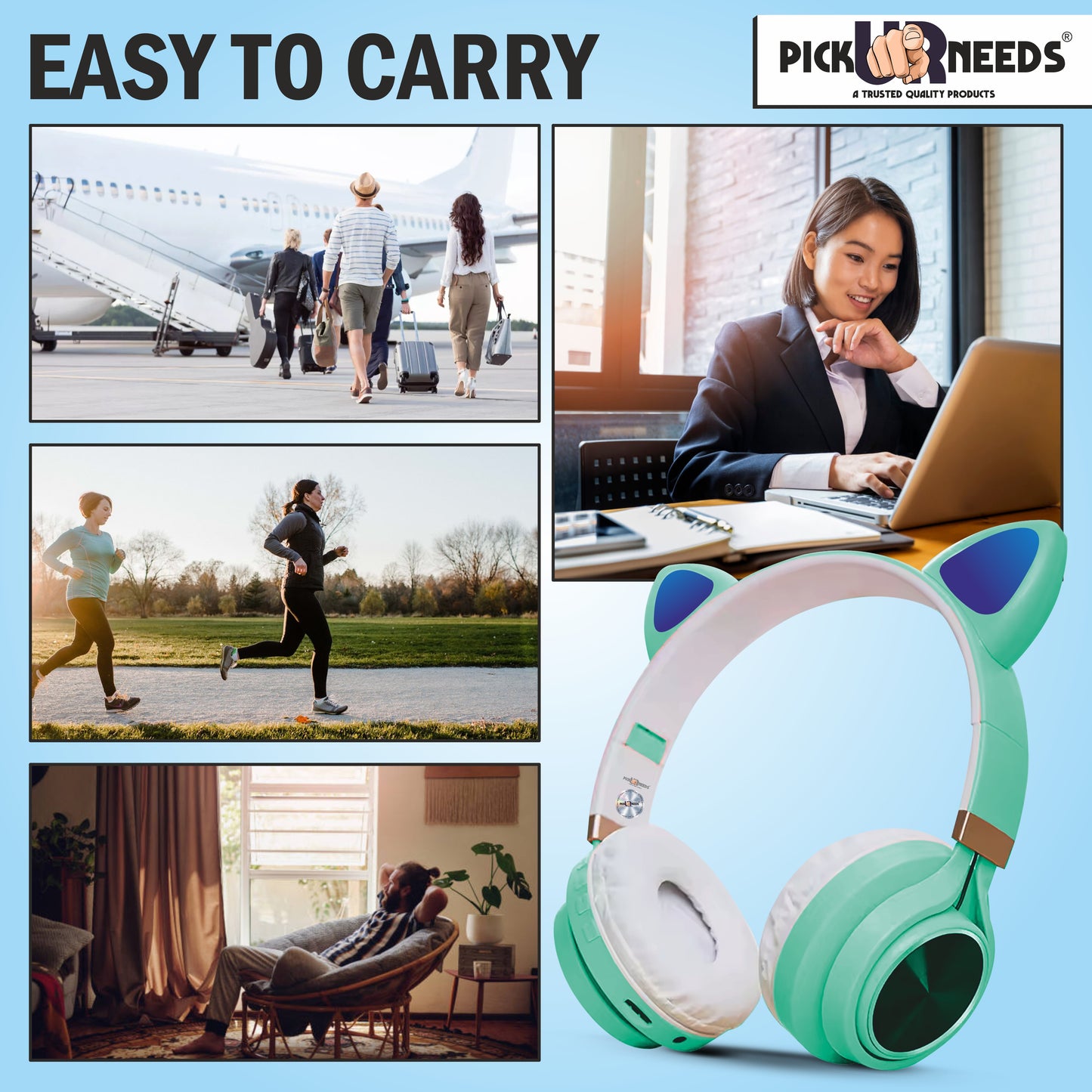 Pick Ur Needs Wireless Bluetooth Headphone With Microphone Cat Design Stereo HiFi Earphones Bluetooth