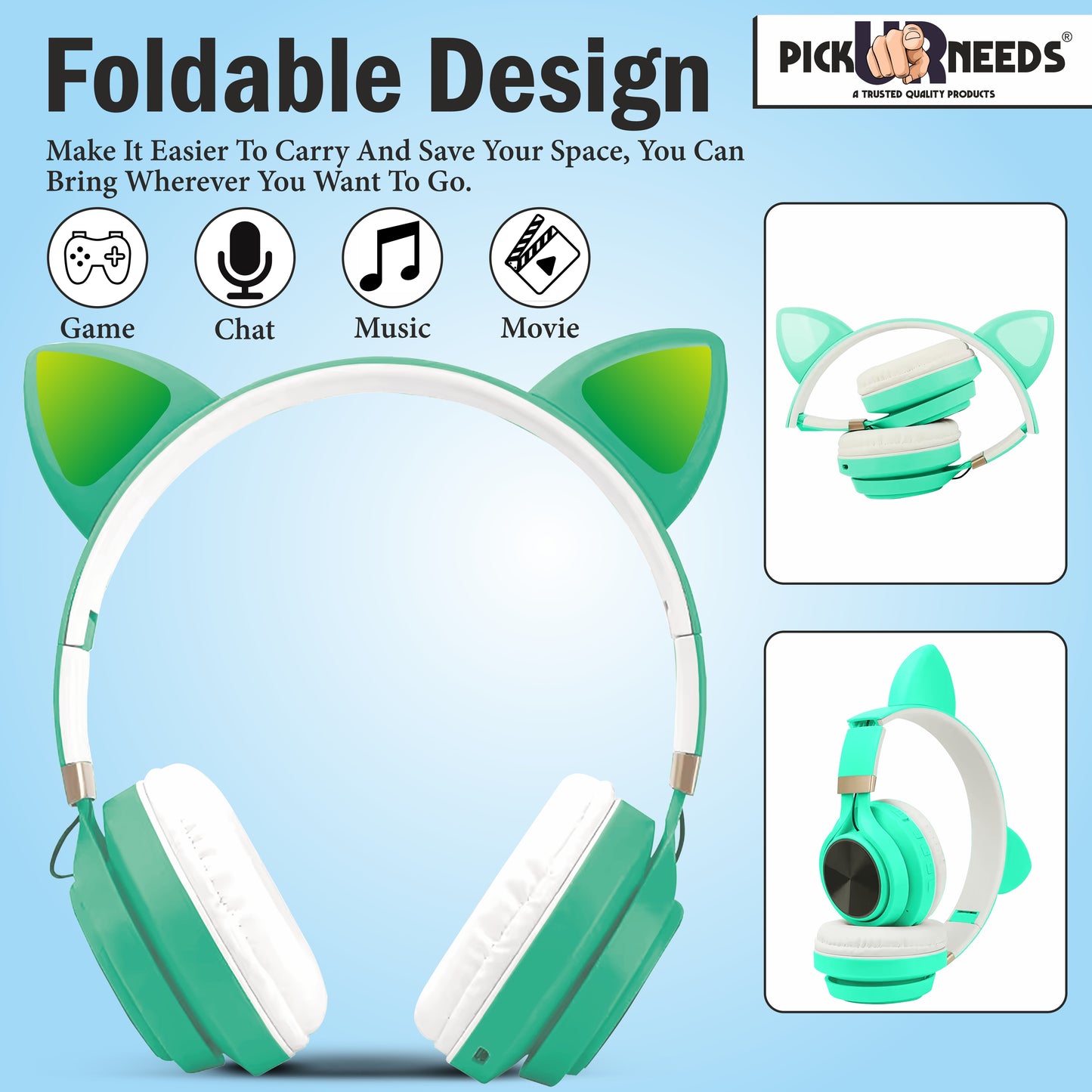 Pick Ur Needs Wireless Bluetooth Headphone With Microphone Cat Design Stereo HiFi Earphones Bluetooth