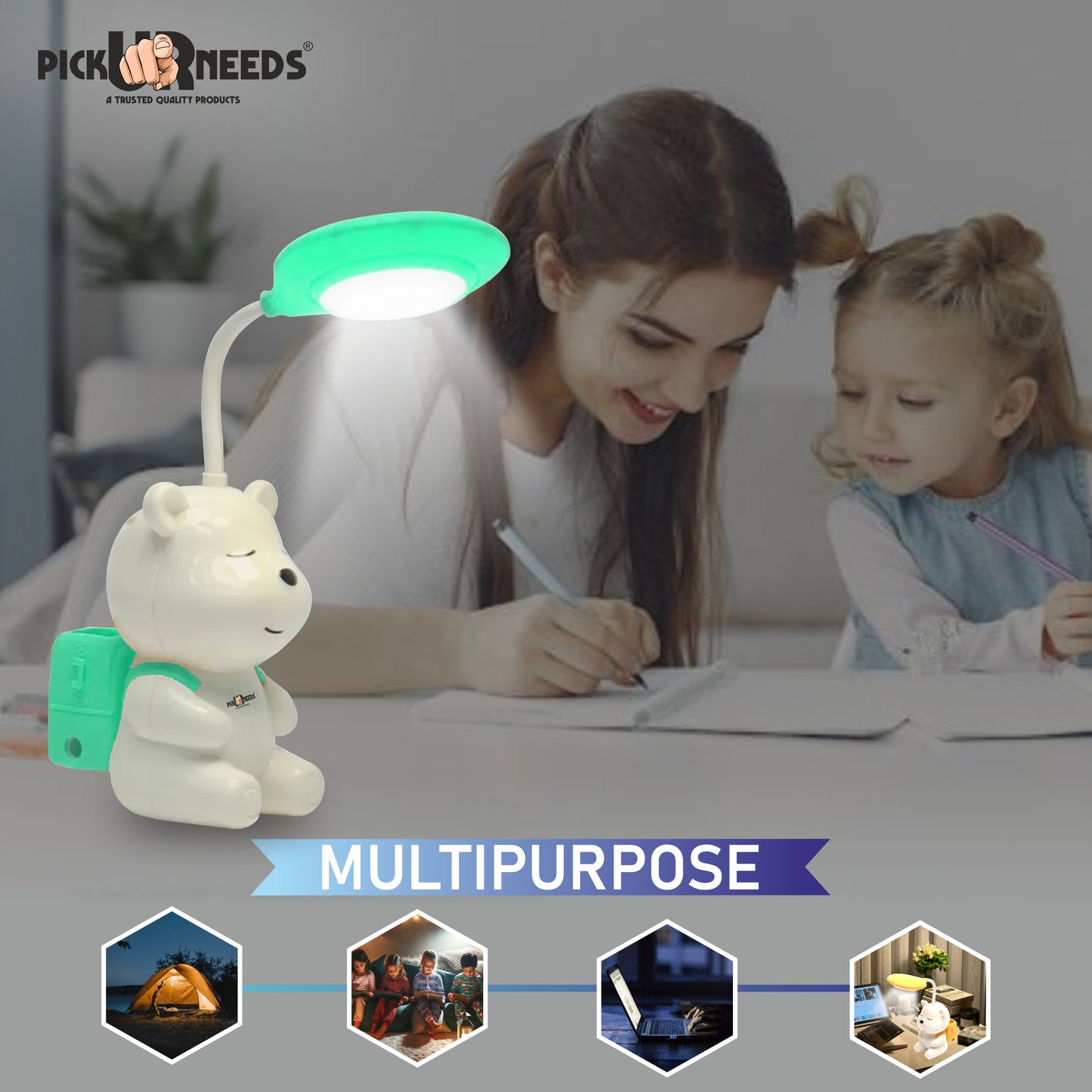 Pick Ur Needs Cute Bear Rechargeable Study Table LED Desk Lamp Light Pencil Sharpening