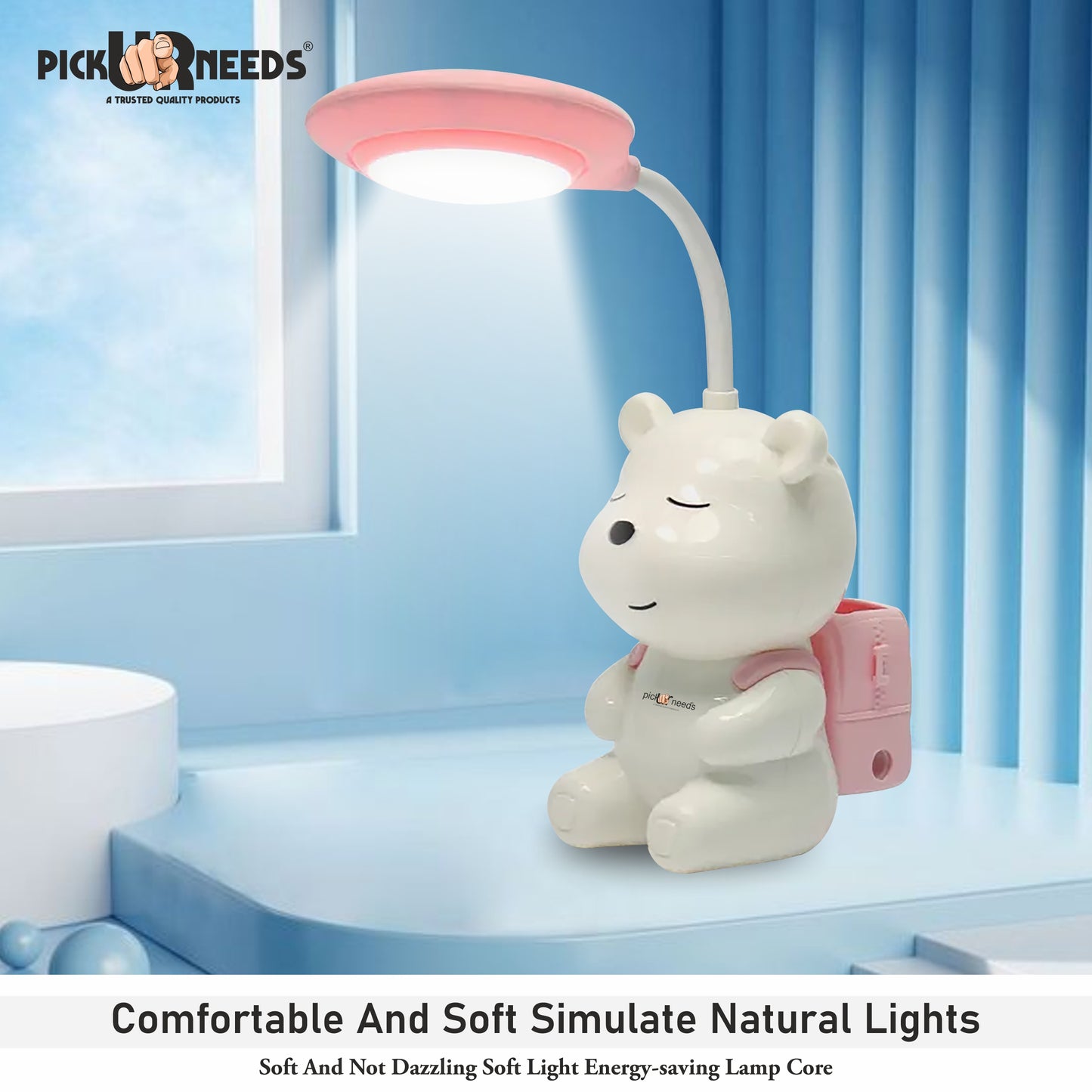 Pick Ur Needs Cute Bear Rechargeable Study Table LED Desk Lamp Light Pencil Sharpening