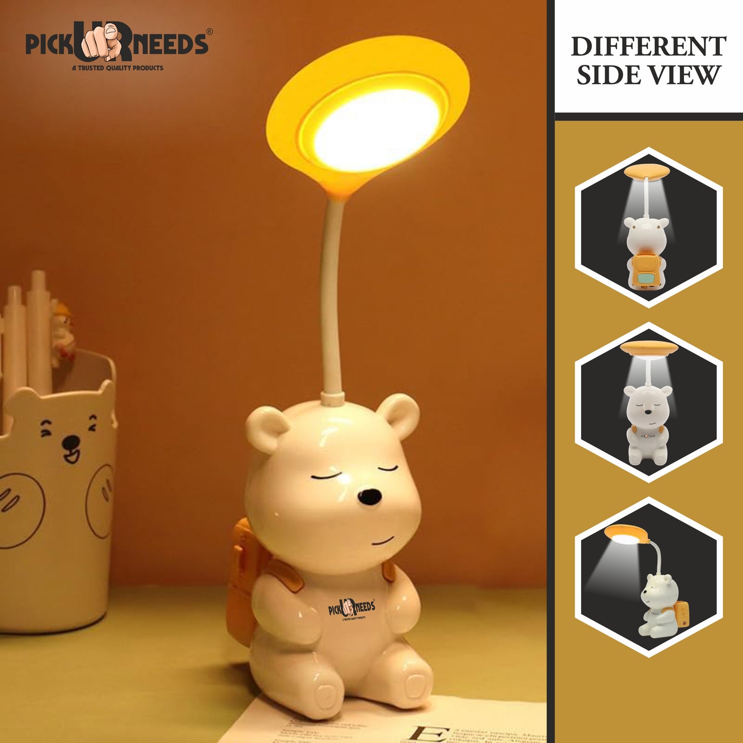 Pick Ur Needs Cute Bear Rechargeable Study Table LED Desk Lamp Light Pencil Sharpening
