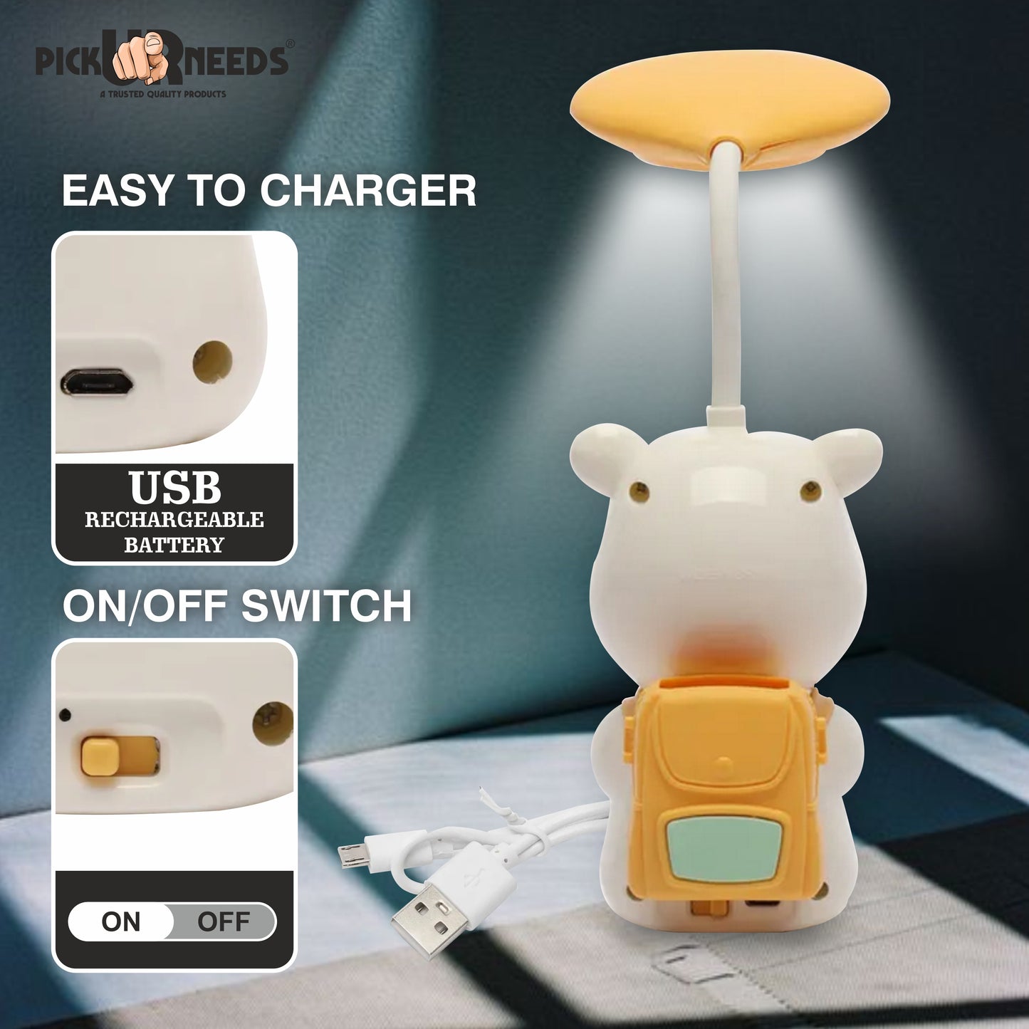 Pick Ur Needs Cute Bear Rechargeable Study Table LED Desk Lamp Light Pencil Sharpening