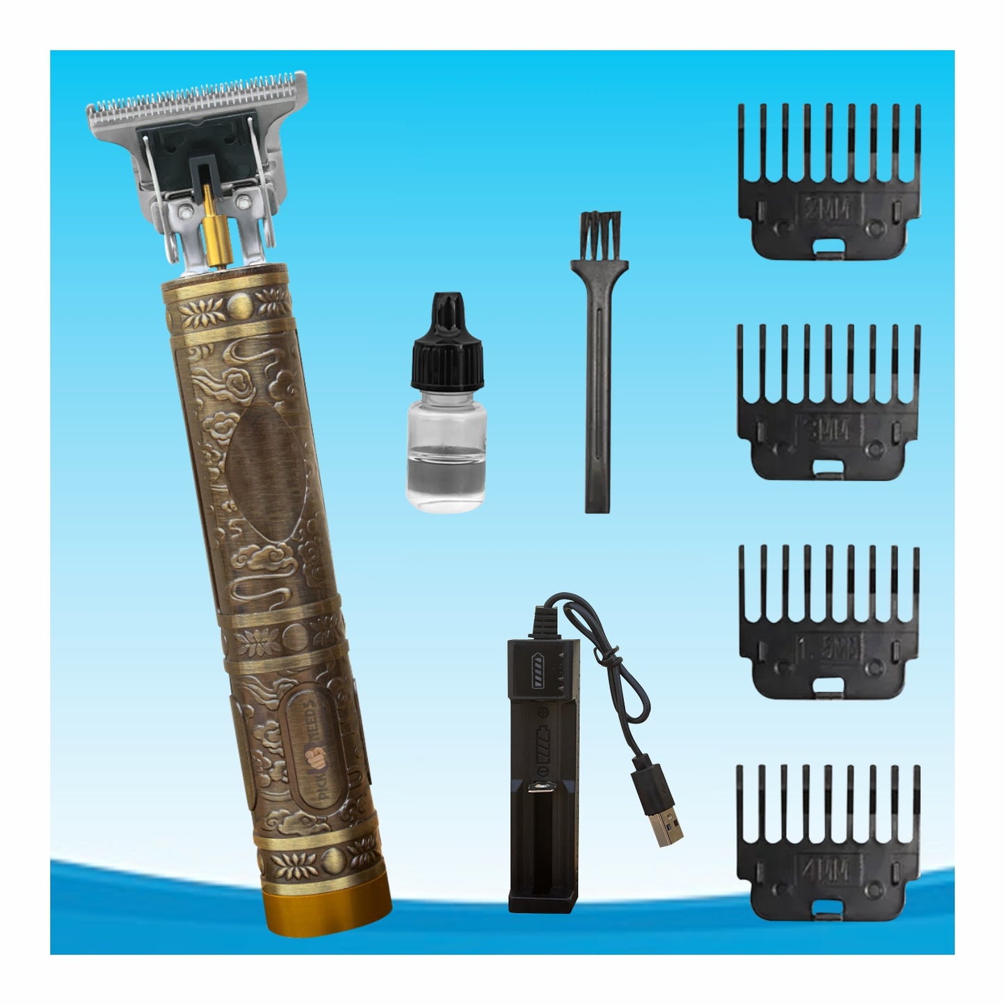 Pick Ur Needs Hair Trimmer T-Blade Rechargeable Cordless Electric Shaver Beard Grooming Kit 120 min Runtime 1 Length Settings (Gold)