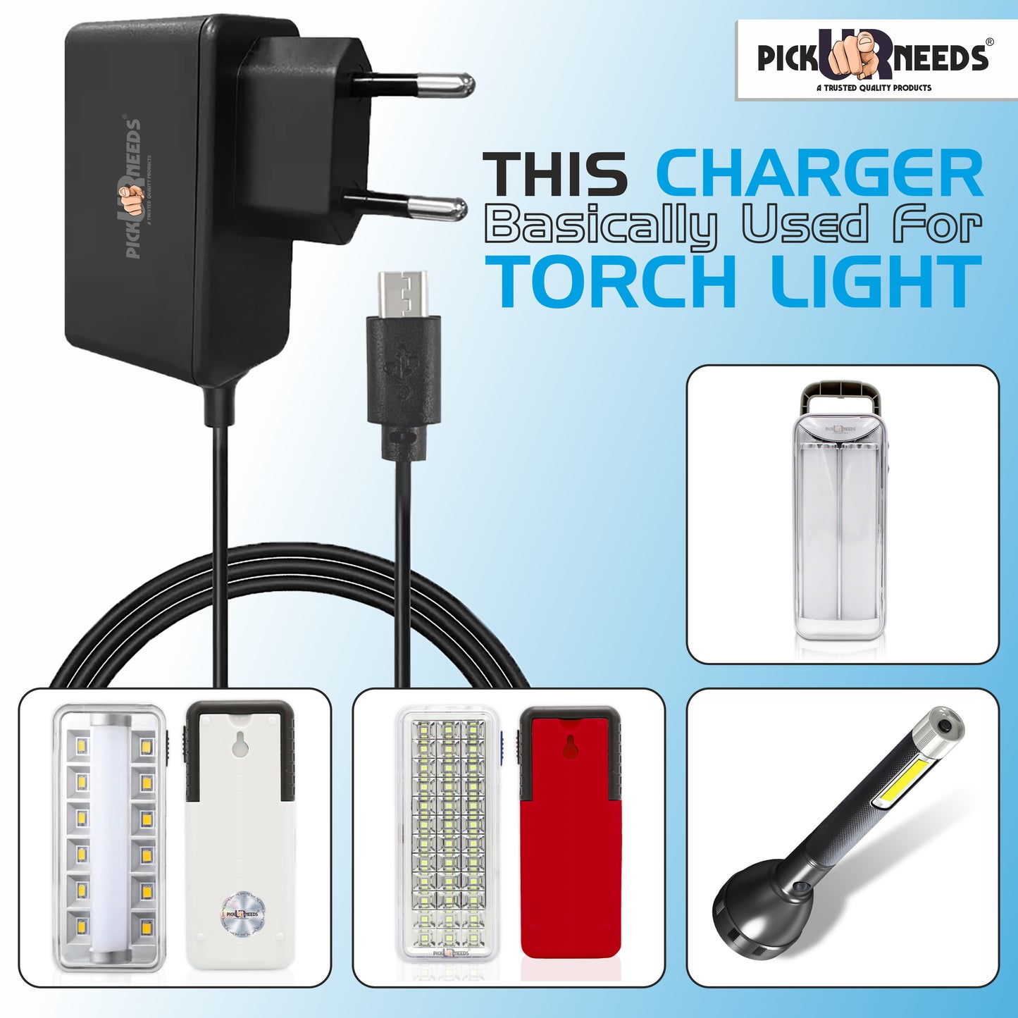 Pick Ur Needs Emergency Light / Torch Light Charging Adapter Micro USB Based Auto Cut Charging 0 hrs (Micro USB Pin)