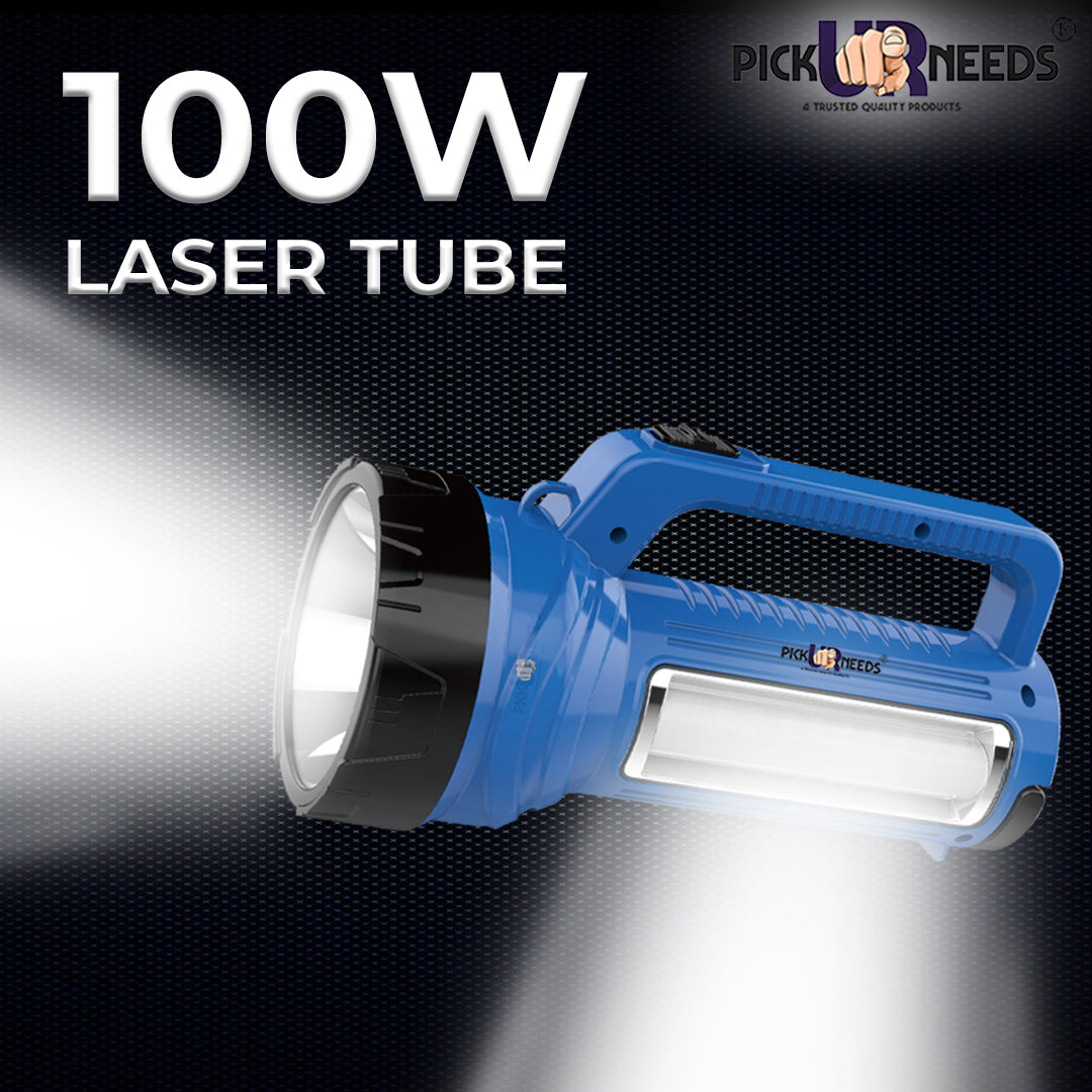 Pick Ur Needs Rechargeable Long Range LED Searchlight 100W + Side Tube 8 hrs Torch Emergency Light (Yellow)