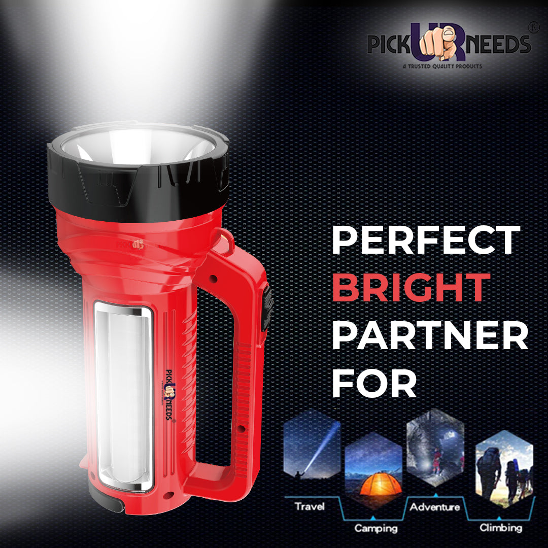 Pick Ur Needs Rechargeable Long Range LED Searchlight 100W + Side Tube 8 hrs Torch Emergency Light (Yellow)